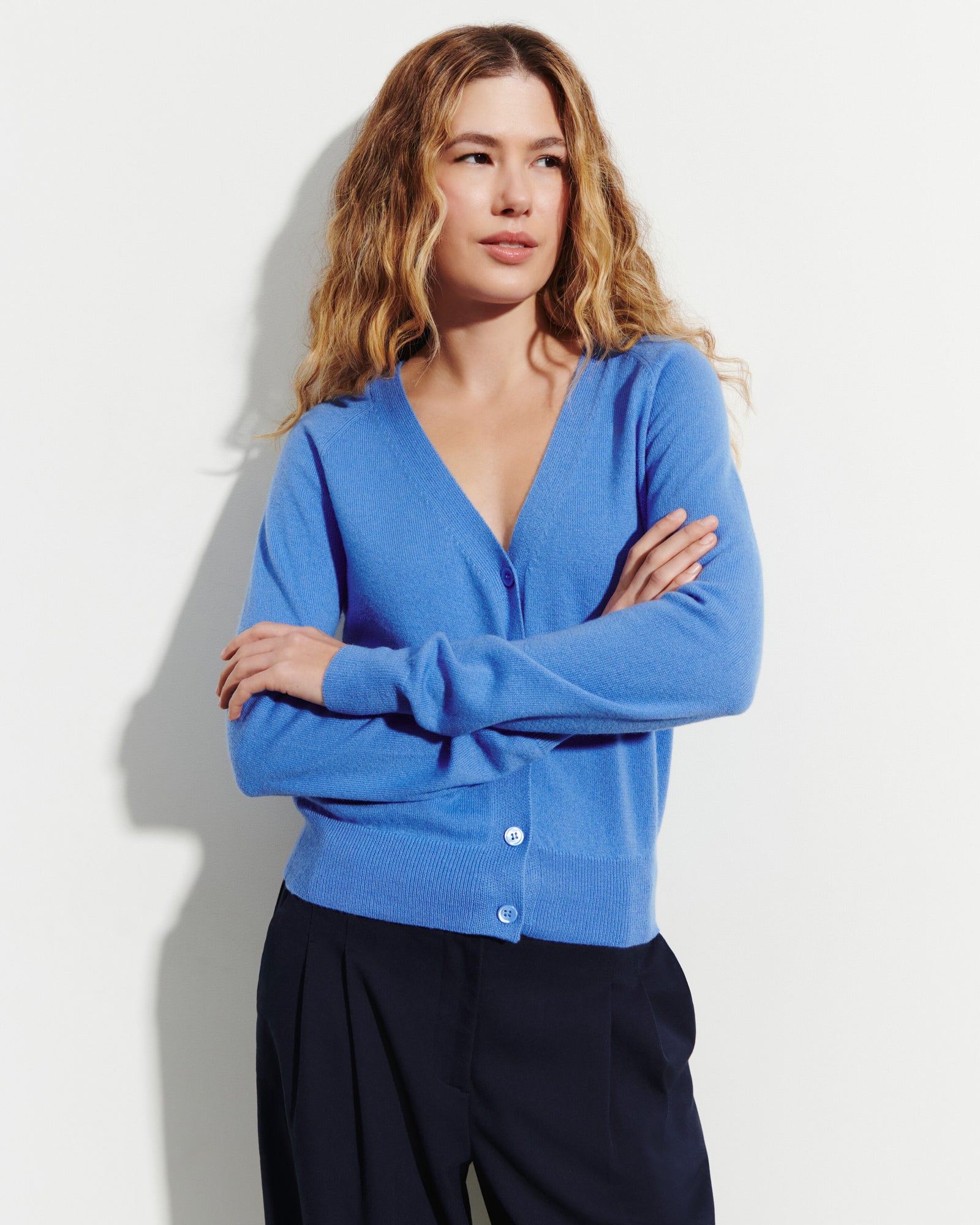 Gilet manches raglan-BLEU ALTHEA-100% cachemire