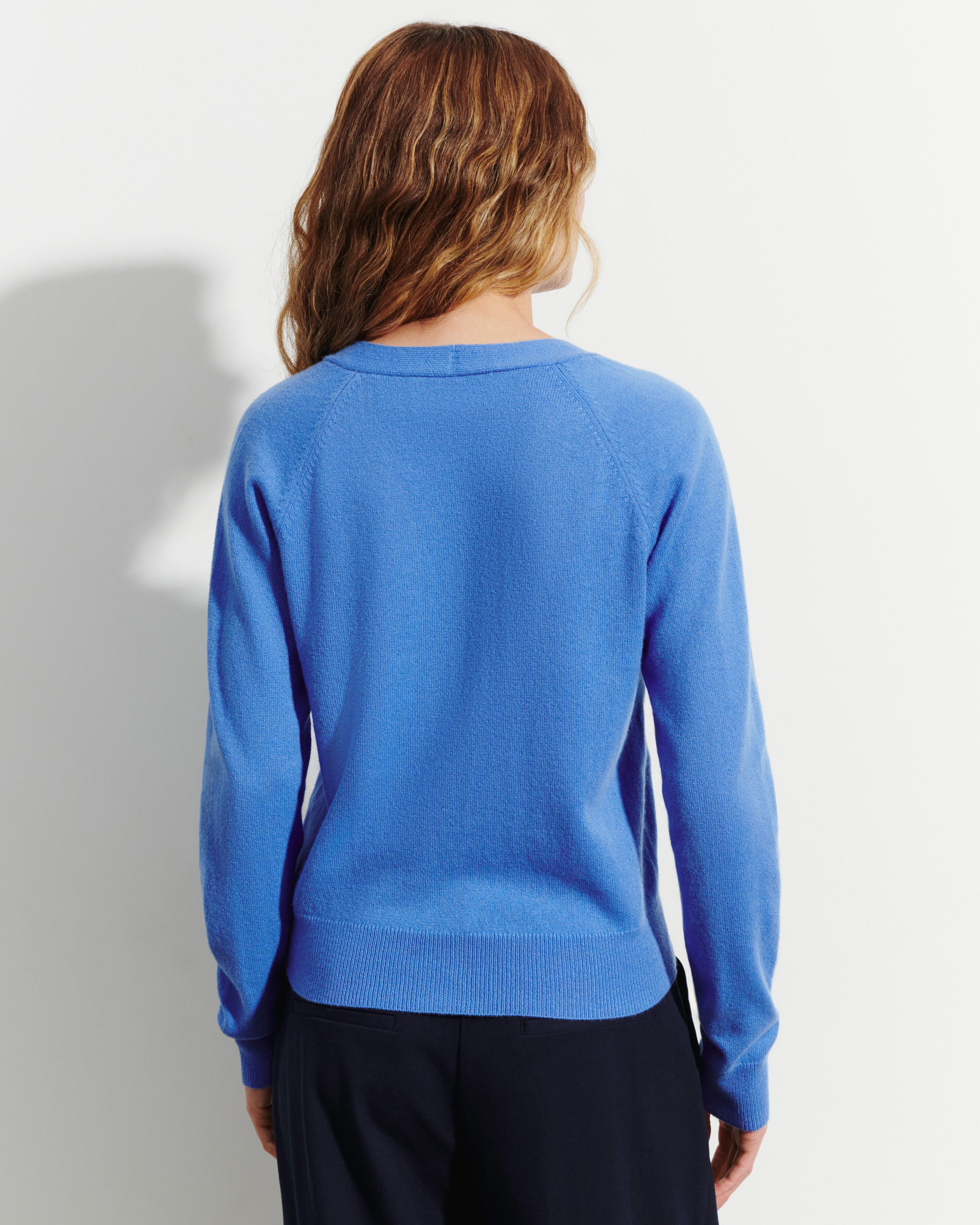 Gilet manches raglan-BLEU ALTHEA-100% cachemire