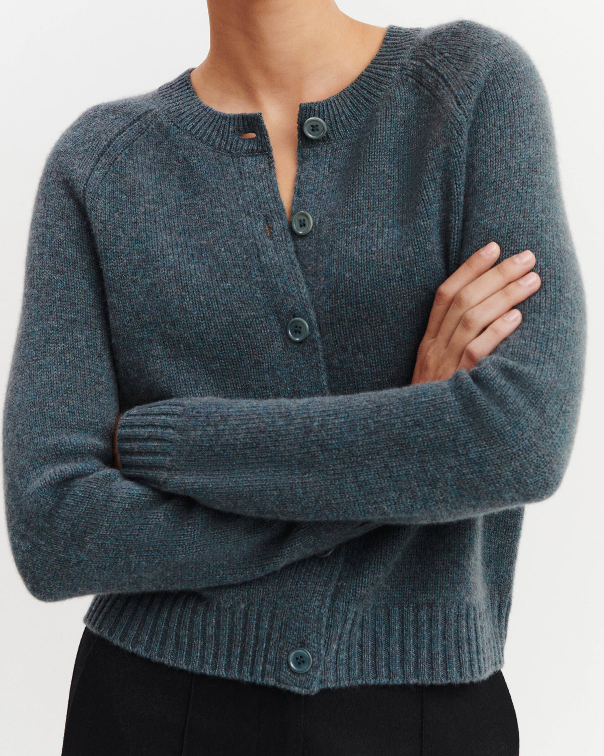 Cardigan manches raglan-BLEU GRANIT-100% cachemire