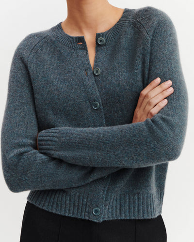 Cardigan manches raglan-BLEU GRANIT-100% cachemire