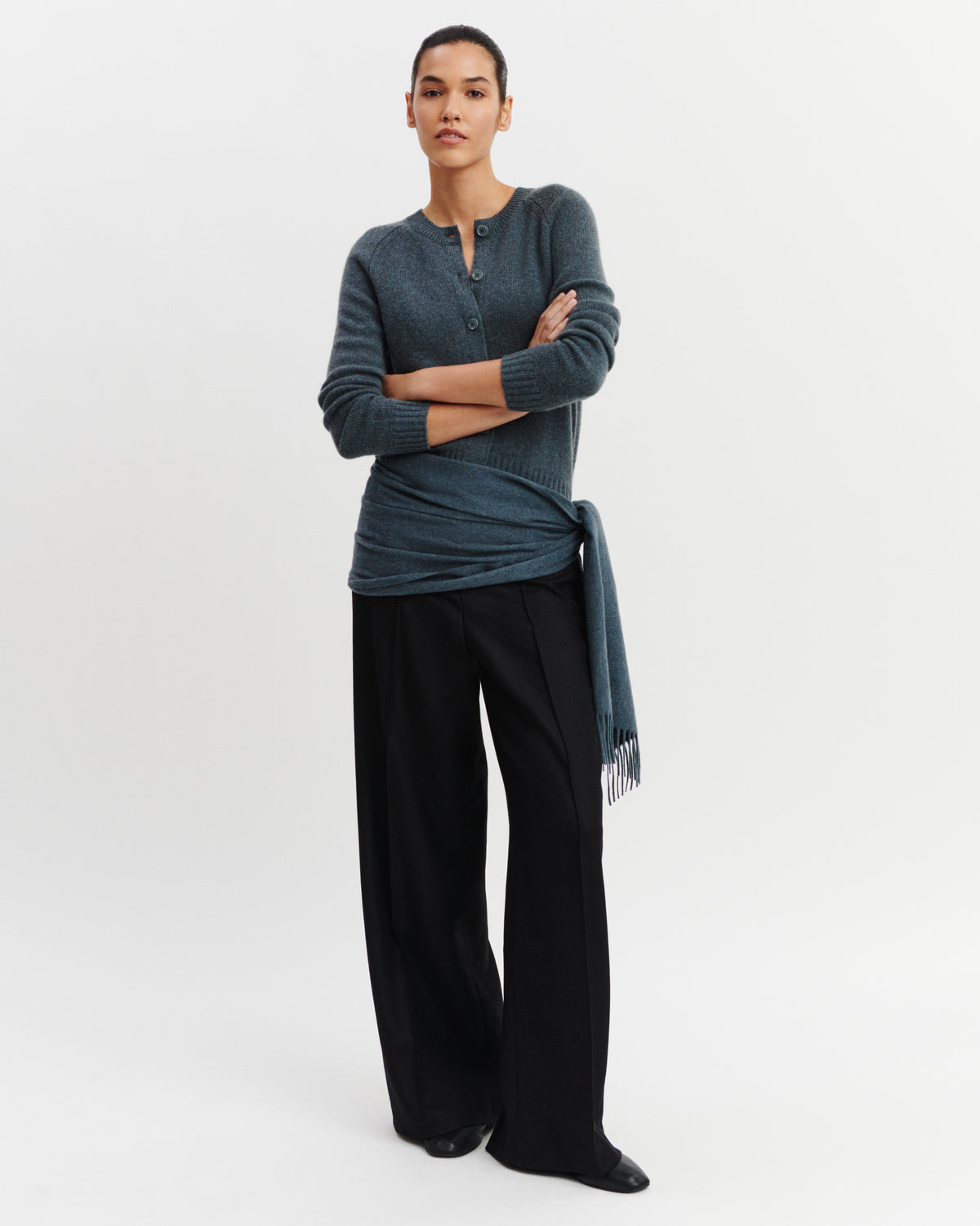 Cardigan manches raglan-BLEU GRANIT-100% cachemire