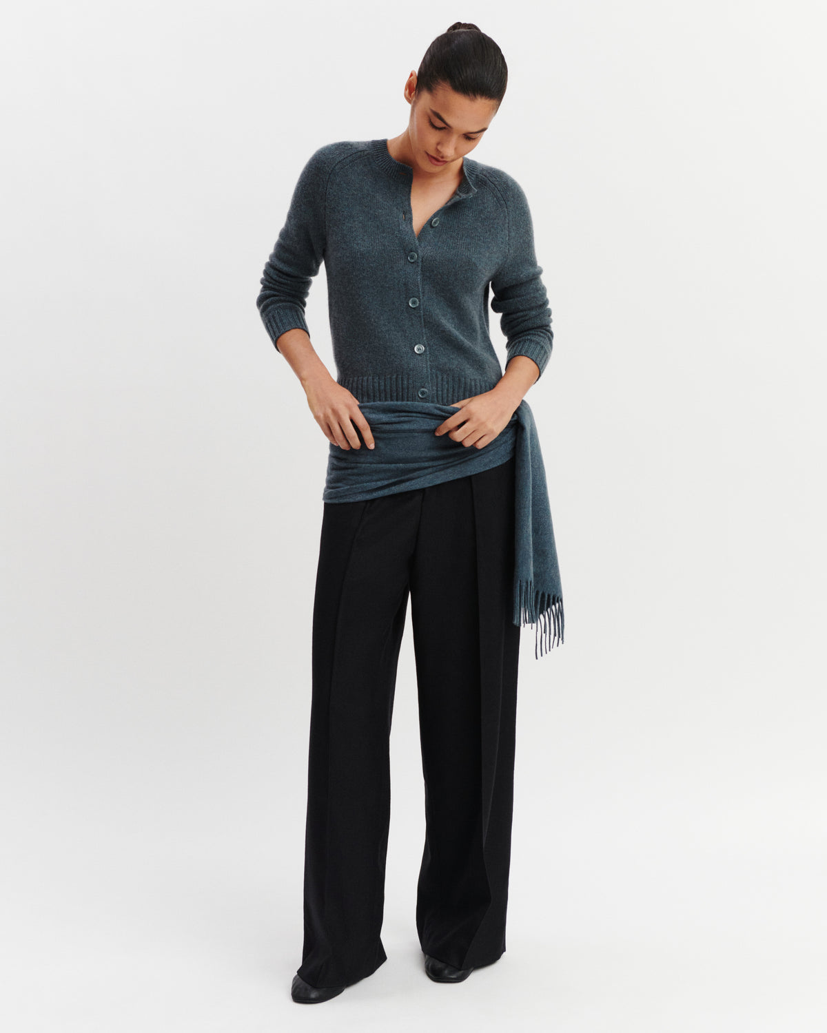 Cardigan manches raglan-BLEU GRANIT-100% cachemire