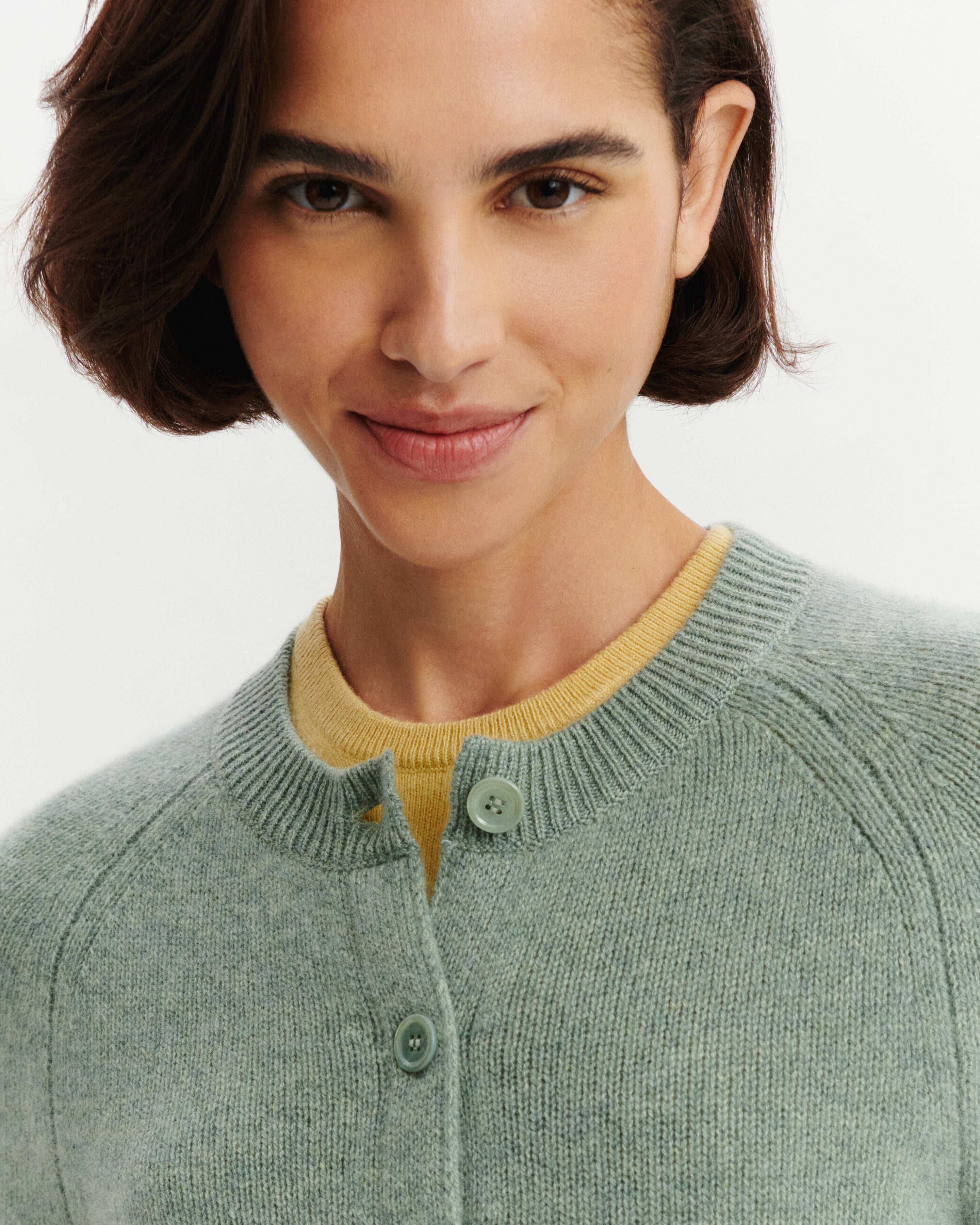 Cardigan manches raglan-VERT DE GRIS-100% cachemire
