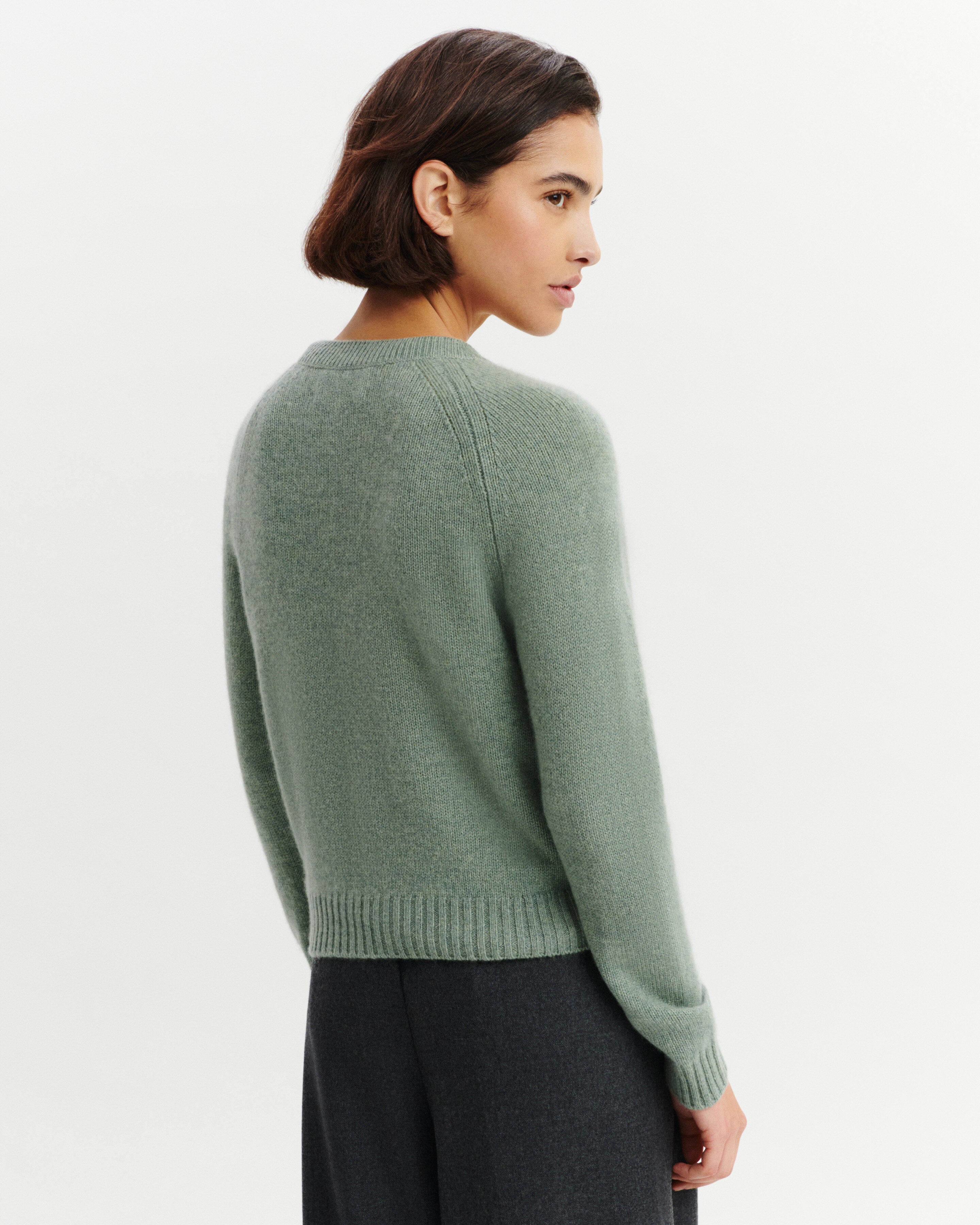 Cardigan manches raglan-VERT DE GRIS-100% cachemire