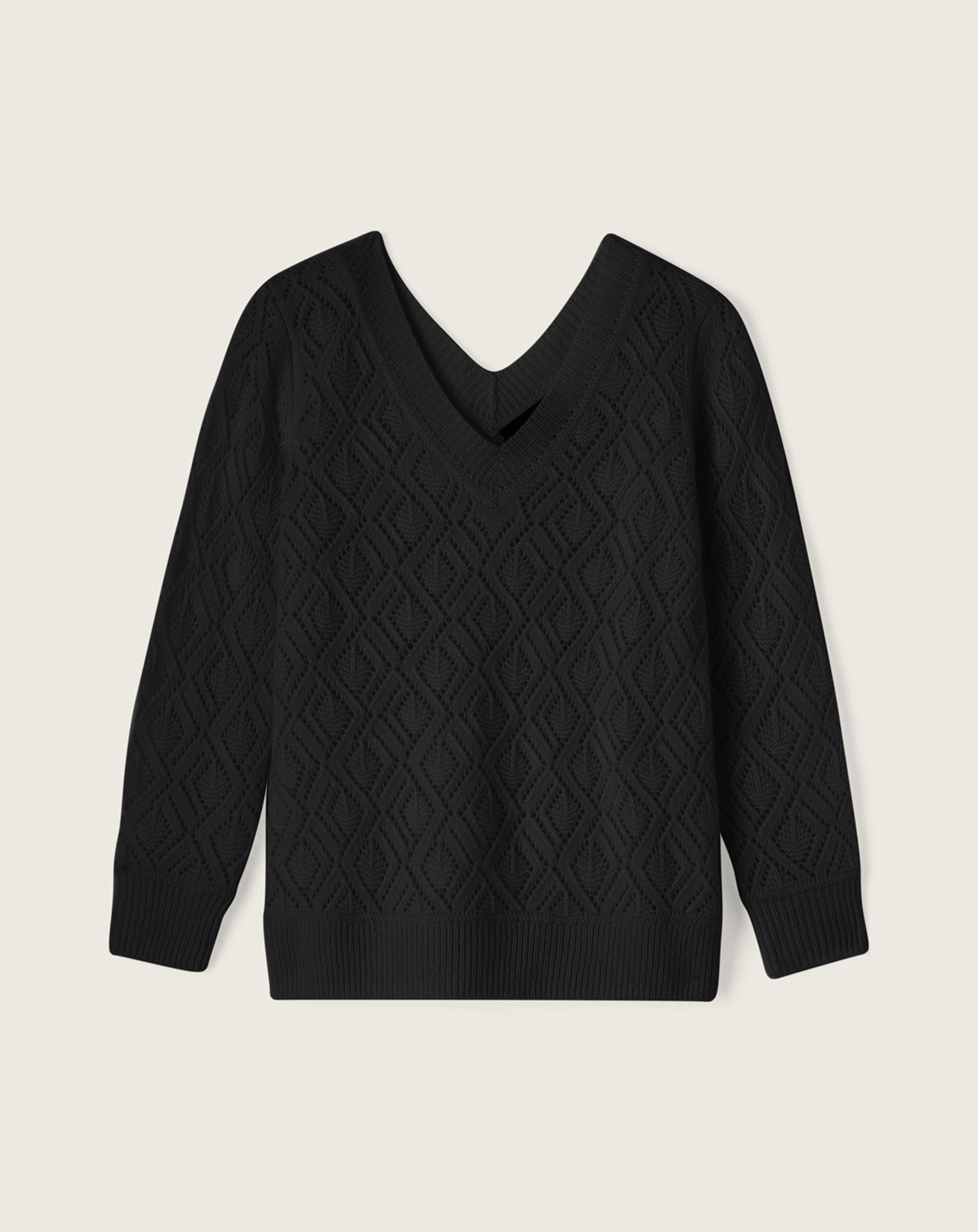 Pullover mit V-Ausschnitt und Pointelle-Muster am Rücken