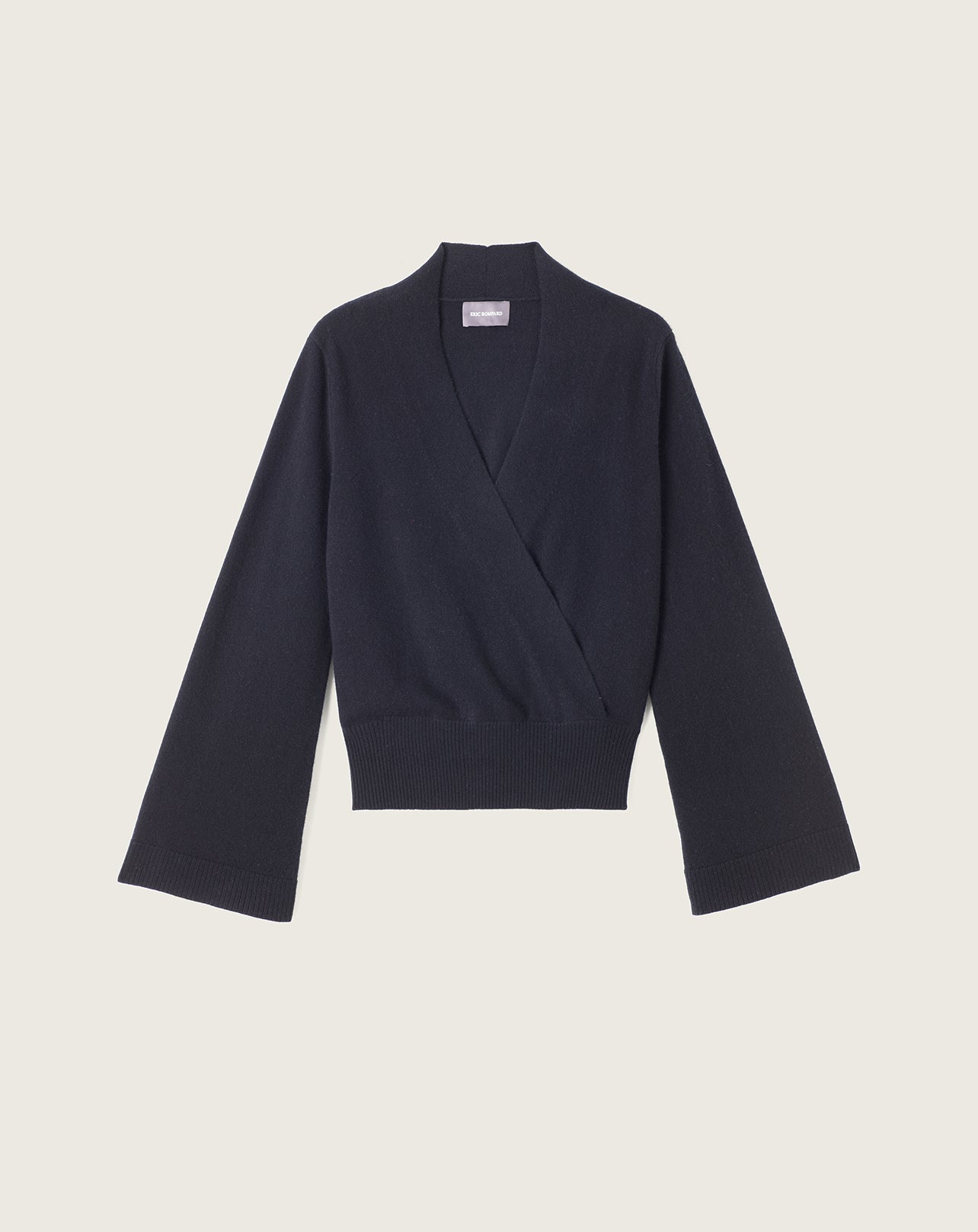Pull V ample façon cache-coeur manches évasées-NOIR-100% cachemire