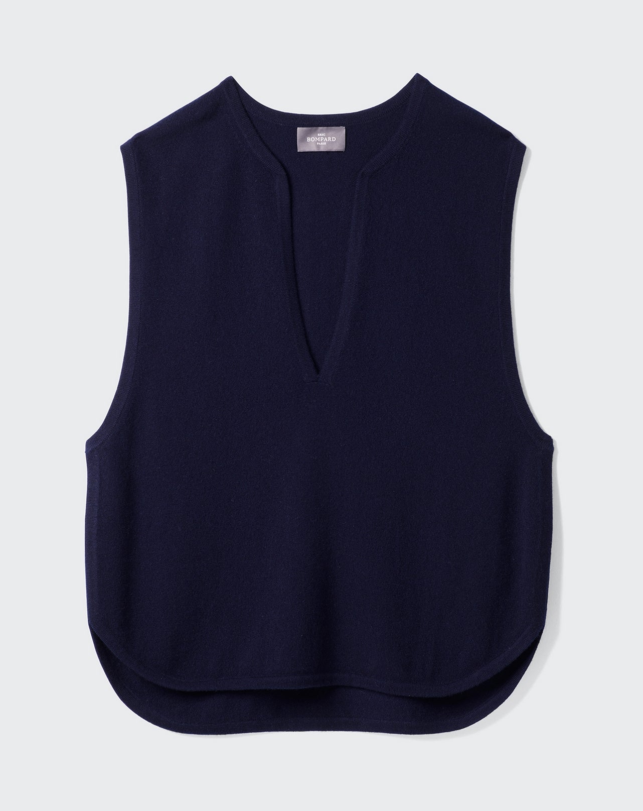 Pull col tunisien sans manches-MARINE-100% CACHEMIRE