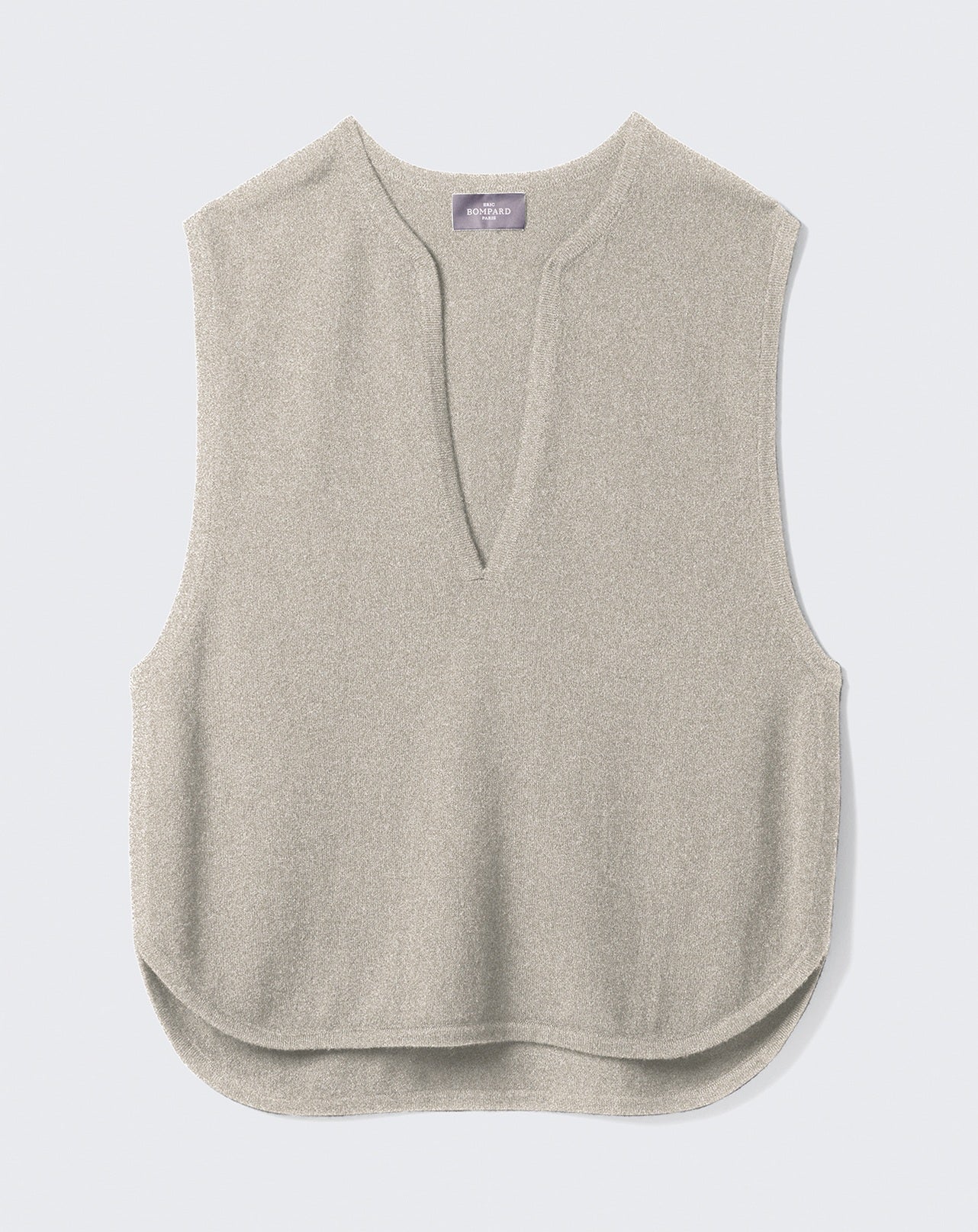 Pull col tunisien sans manches-GRIS ARGENTE-100% CACHEMIRE