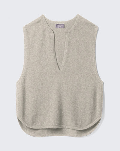 Pull col tunisien sans manches-GRIS ARGENTE-100% CACHEMIRE