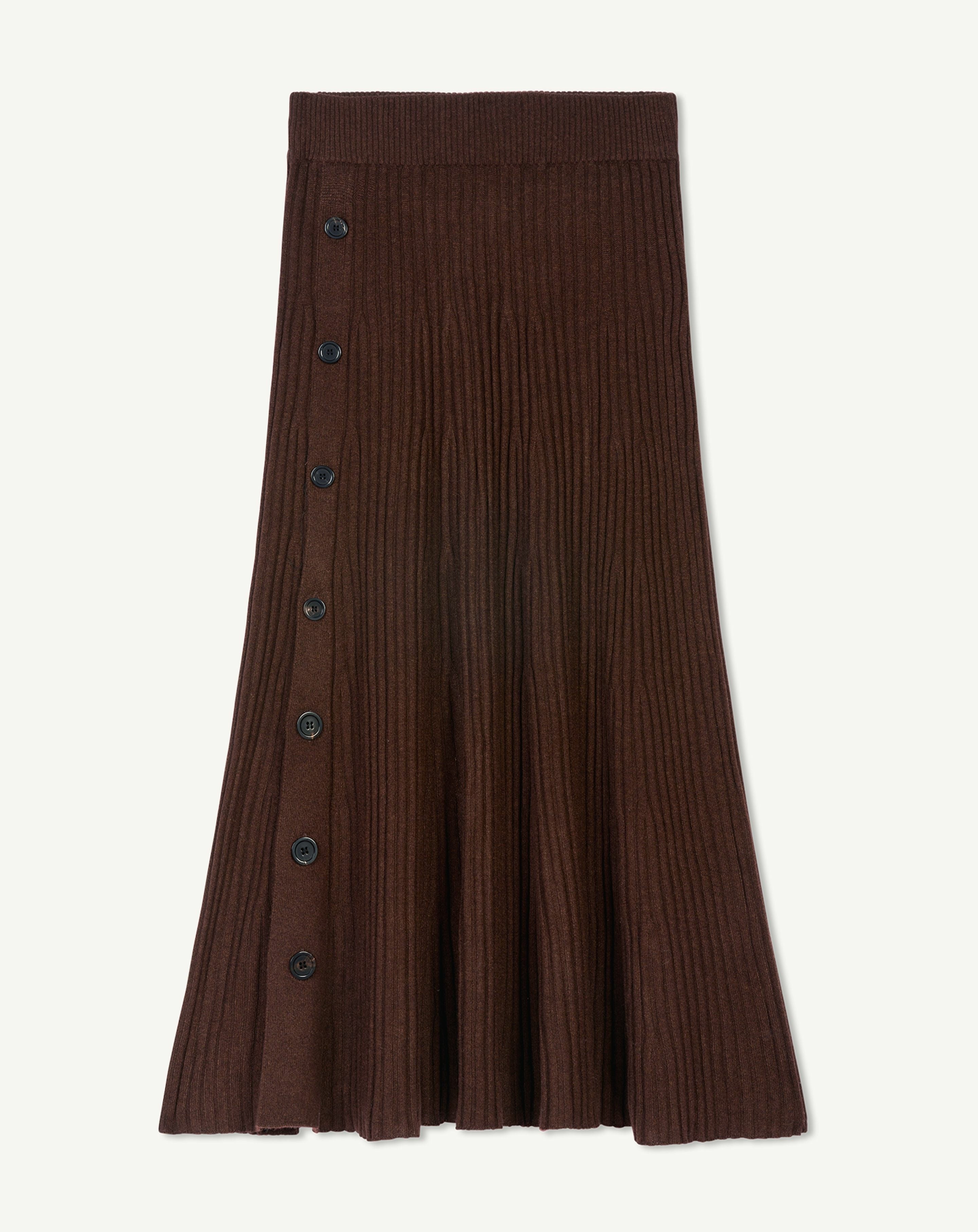 Jupe longue boutonnée-CHOCOLAT-70% cachemire 30% soie