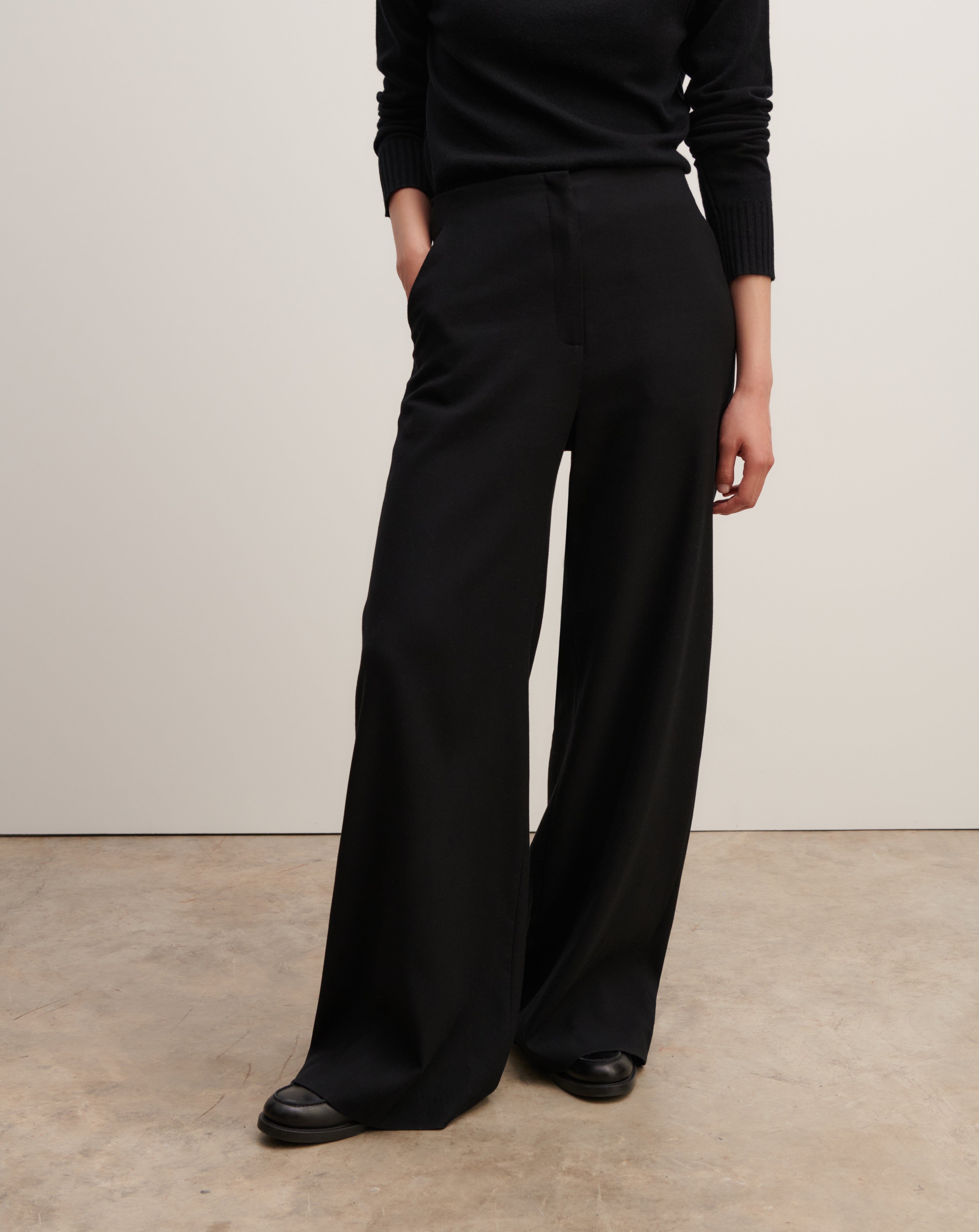 Pantalon ample à poches-NOIR-90% laine 10% cachemire