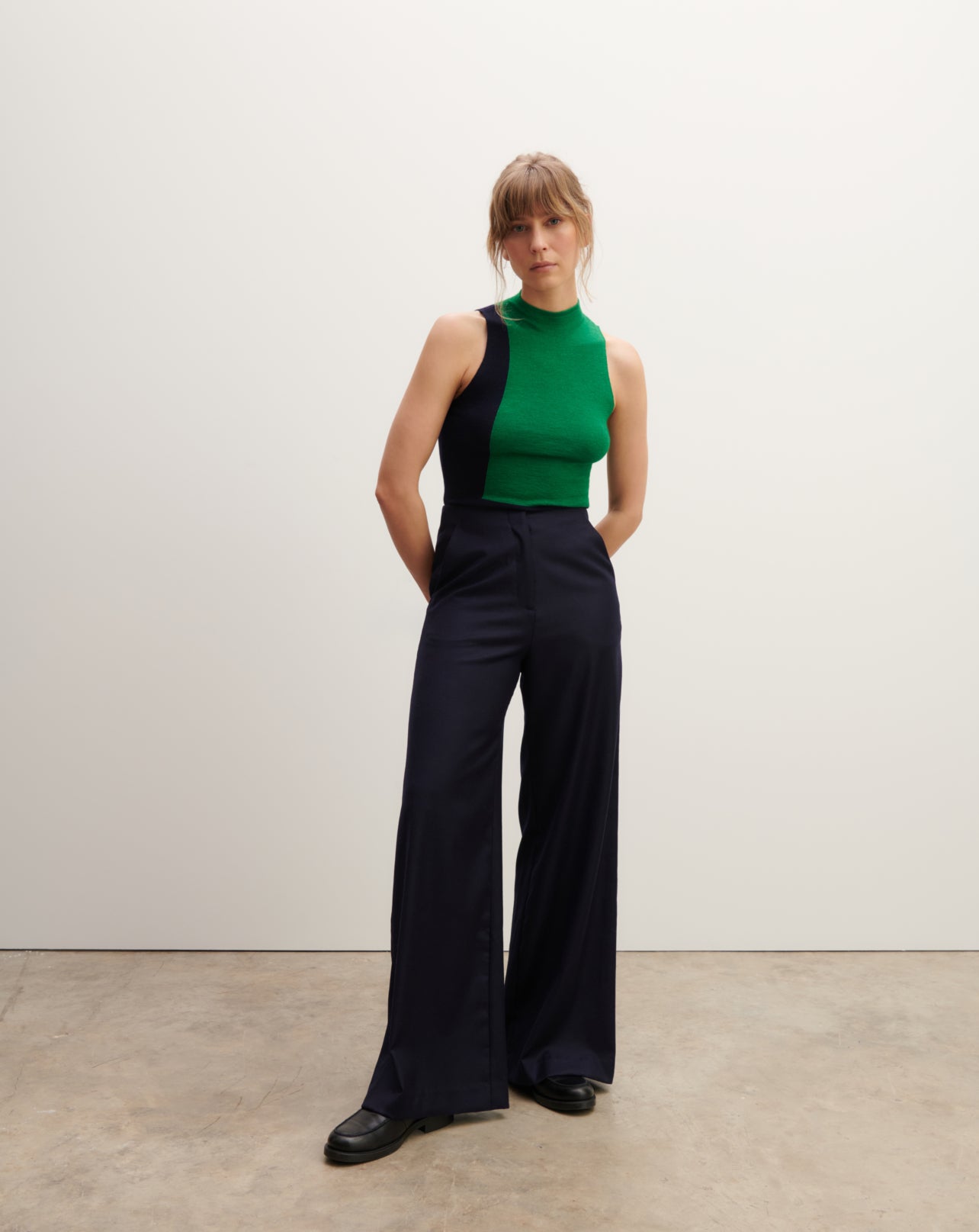 Pantalon à poches-MARINE-90% LAINE 10% CACHEMIRE