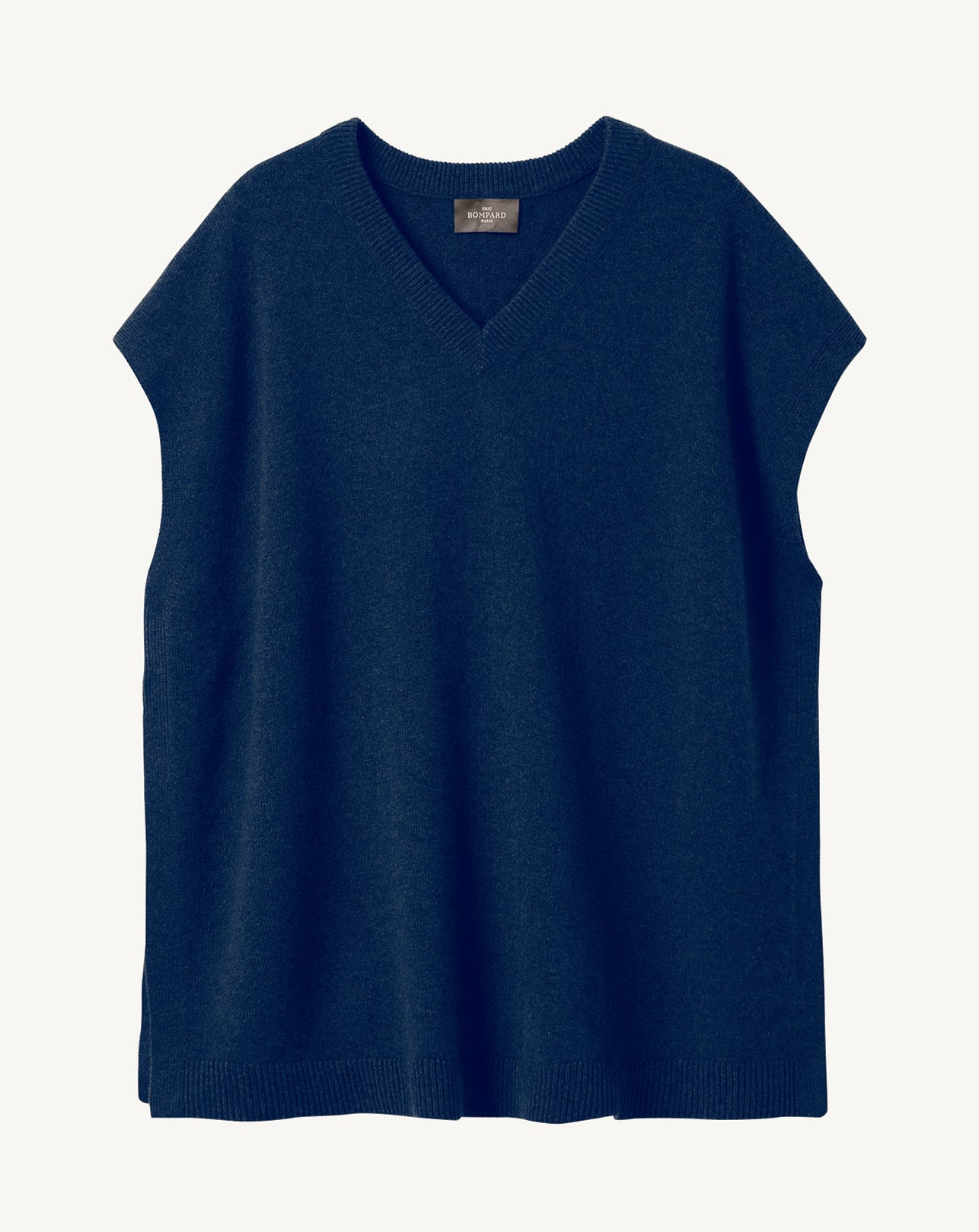 Pull V oversize sans manches-BLEU NOCTURNE-100% cachemire