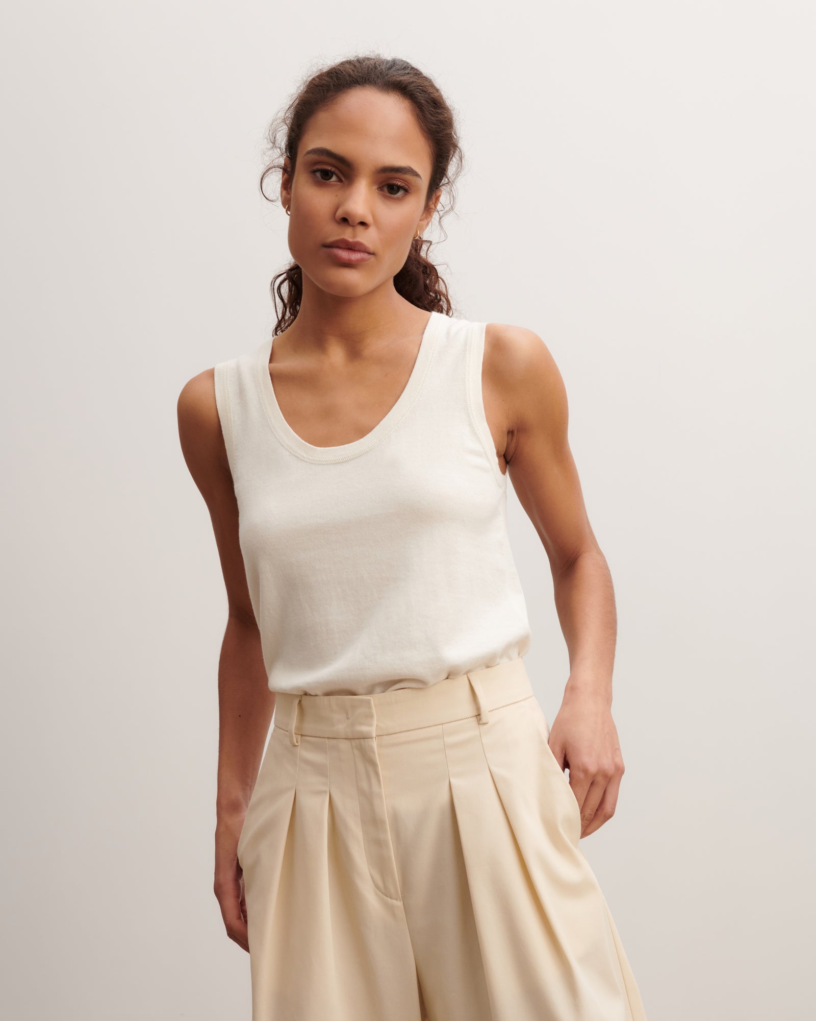 Débardeur bretelles larges-NATUREL-85% pima coton 15% cachemire