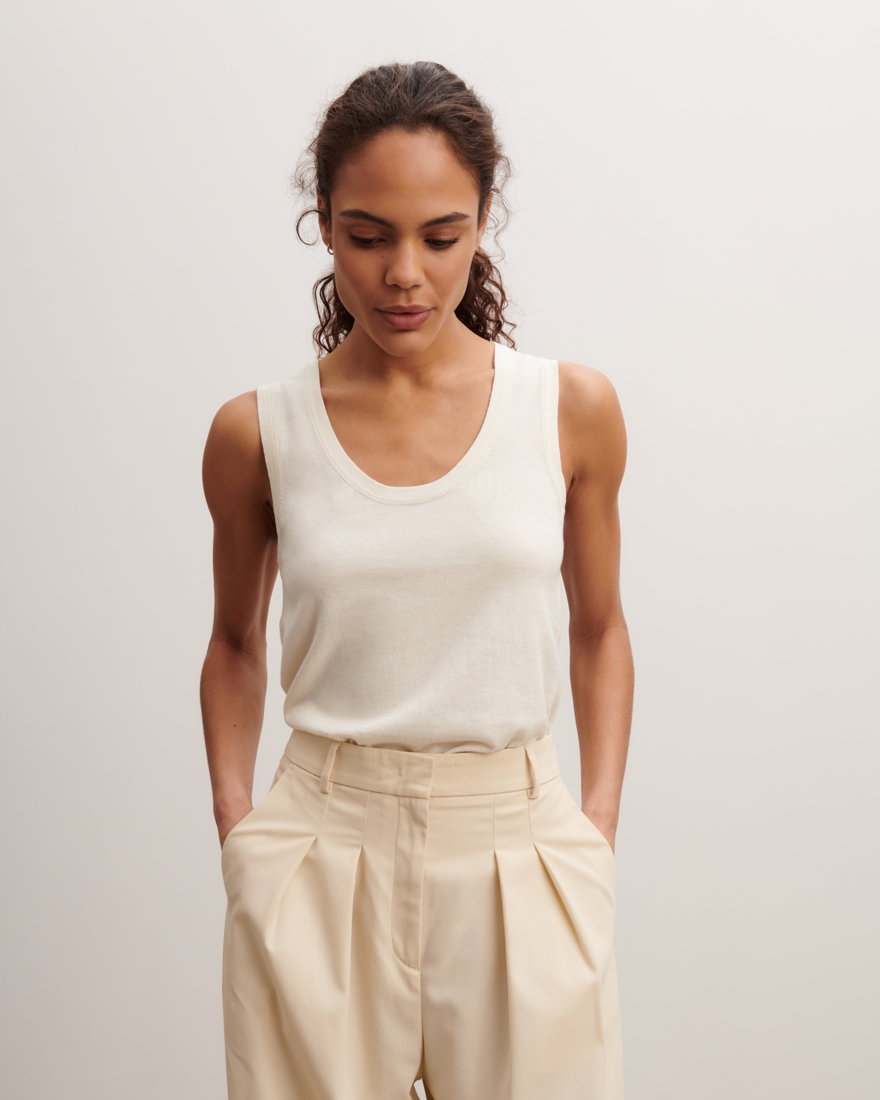 Débardeur bretelles larges-NATUREL-85% pima coton 15% cachemire