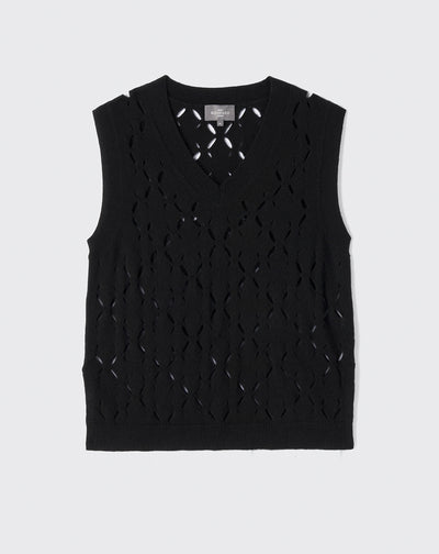 Col V sans manches pointelle-NOIR-100% CACHEMIRE