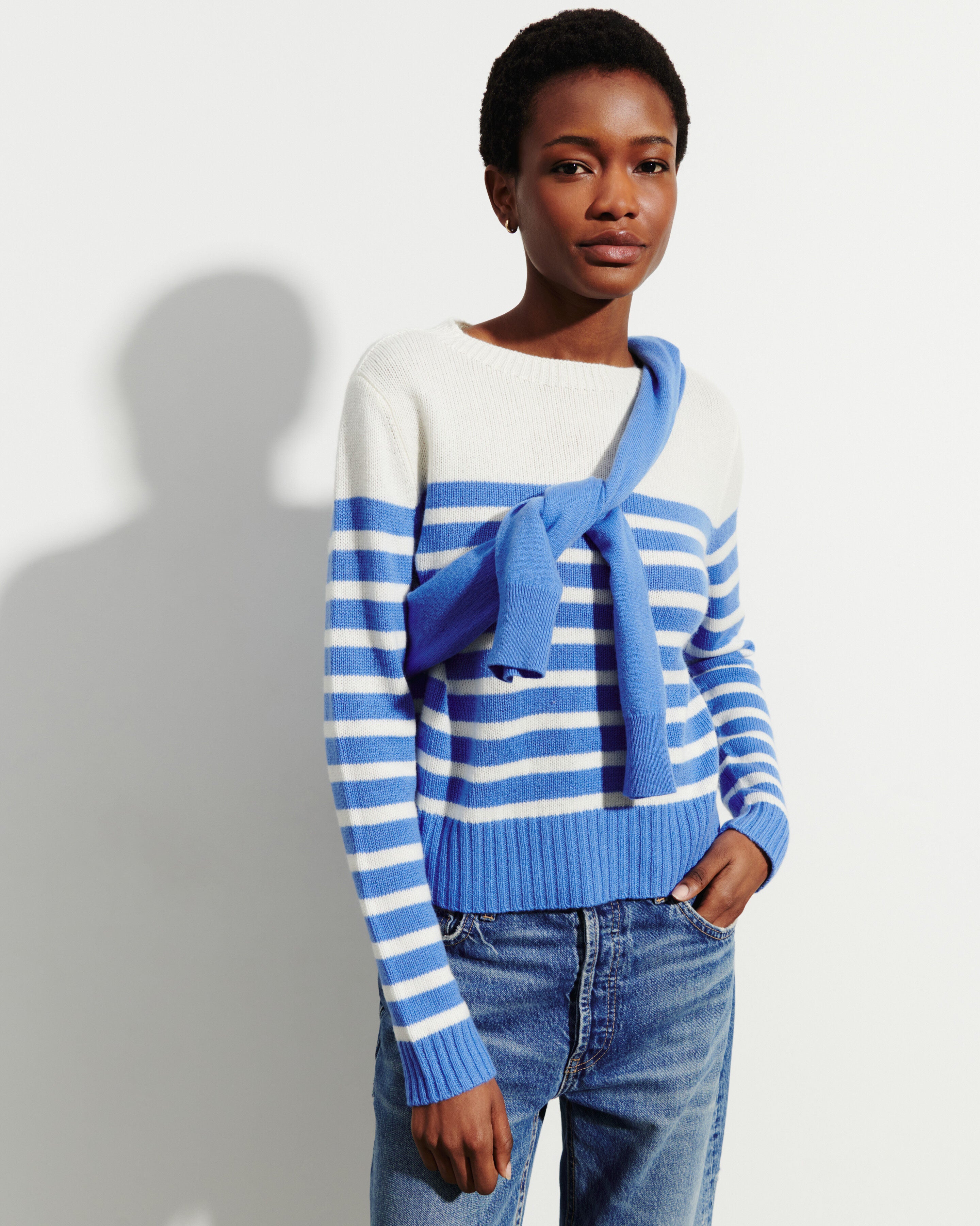 Marinière col rond-BLEU ALTHEA-100% cachemire