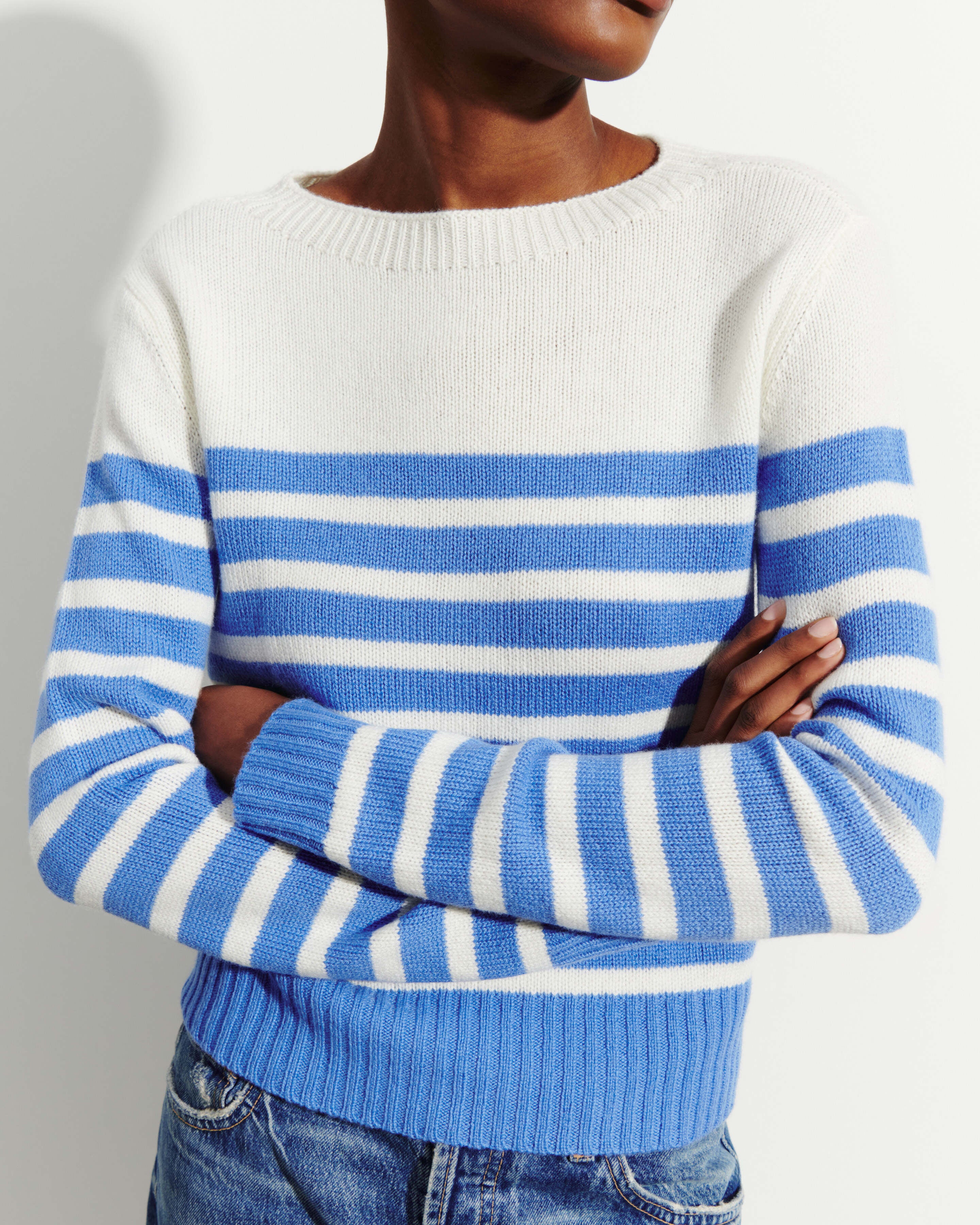 Marinière col rond-BLEU ALTHEA-100% cachemire
