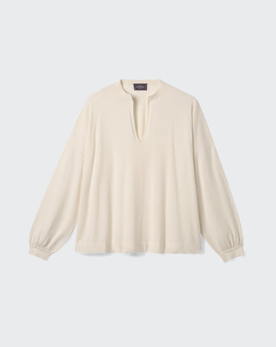 Blouse ultrafin col tunisien-NATUREL-85% PIMA COTON 15% CACHEMIRE