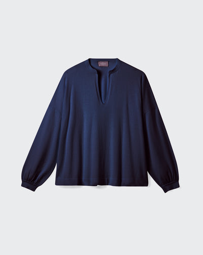 Blouse ultrafin col tunisien-MARINE-85% PIMA COTON 15% CACHEMIRE