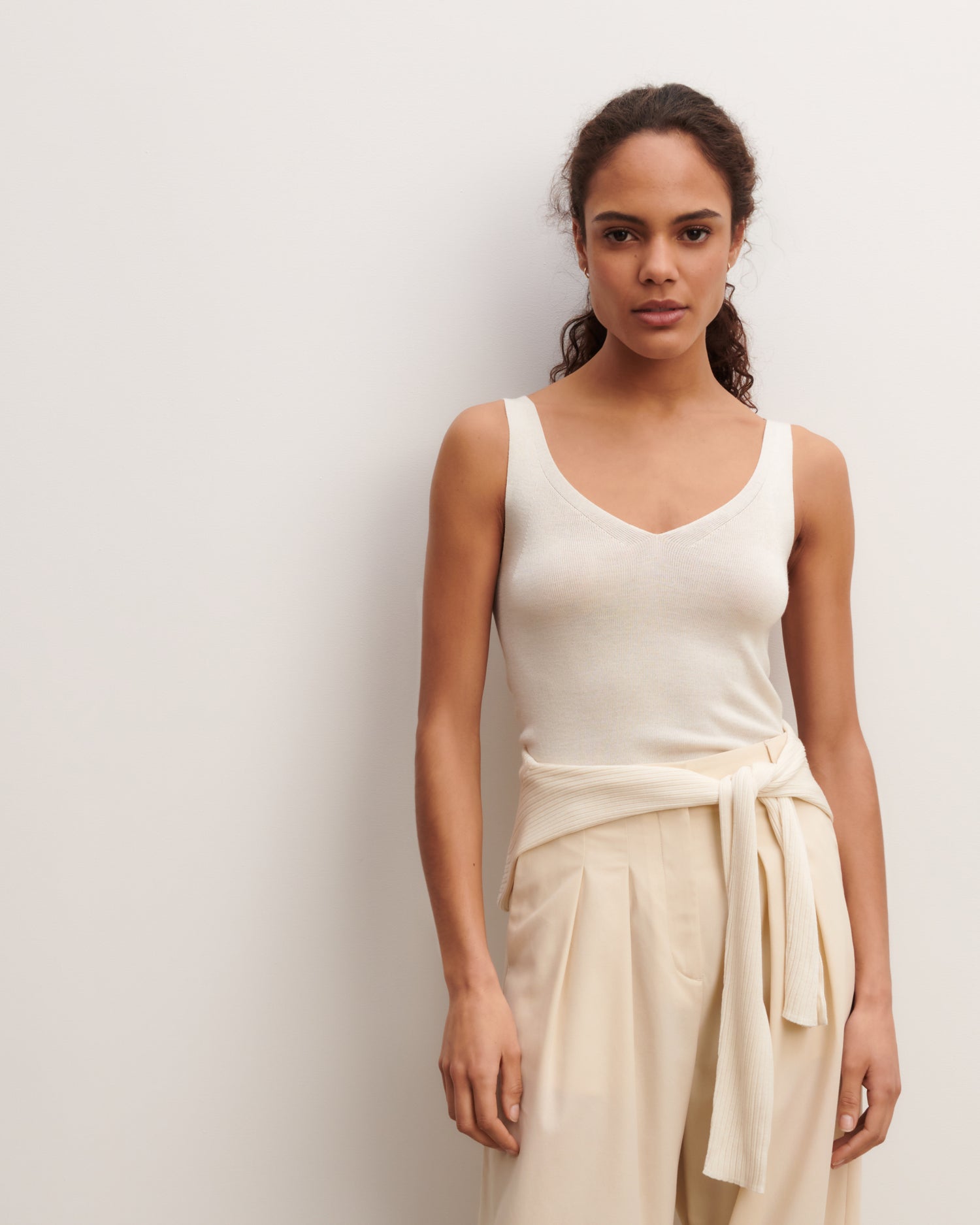 Débardeur sans coutures-NATUREL-85% soie 15% cachemire