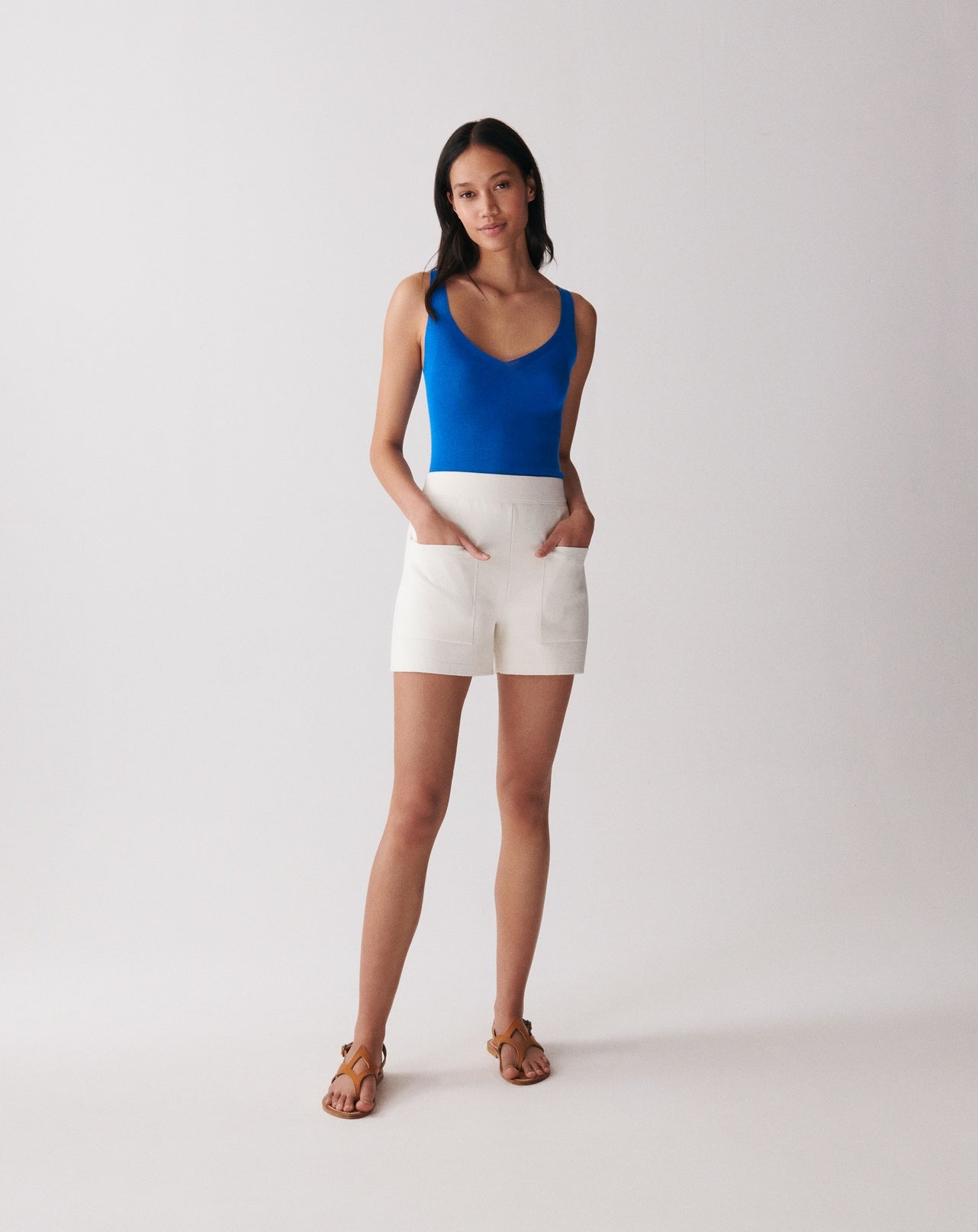 Débardeur sans coutures-BLEU BRUNNERA-85% SOIE 15% CACHEMIRE