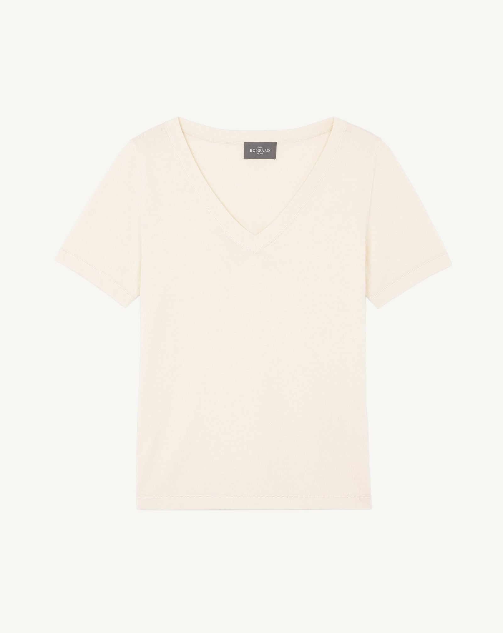 T-shirt col V ultrafin-NATUREL-85% PIMA COTON 15% CACHEMIRE
