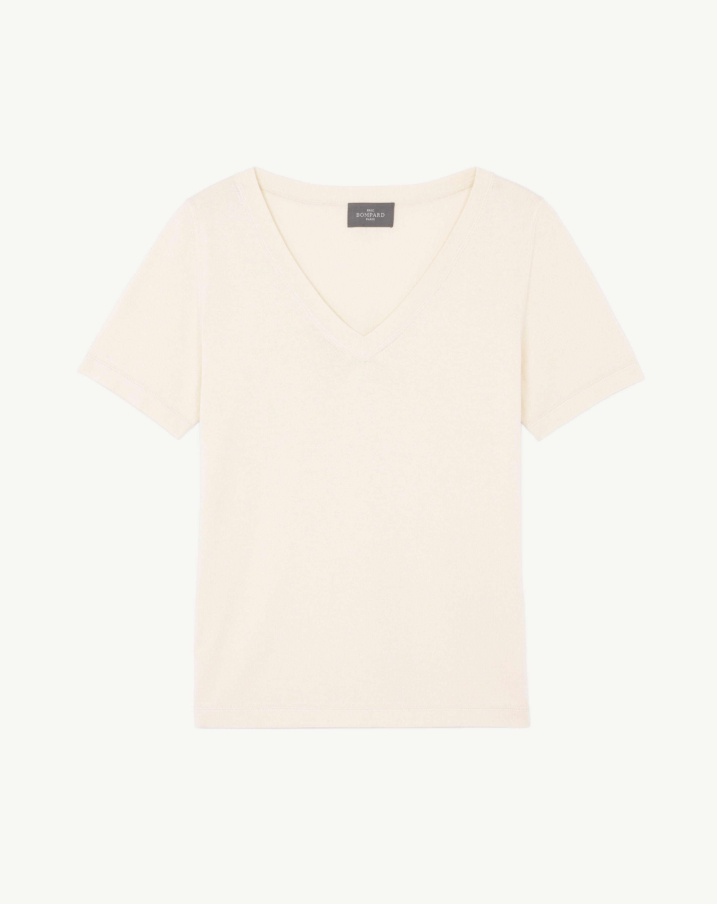 T-shirt col V ultrafin-NATUREL-85% PIMA COTON 15% CACHEMIRE