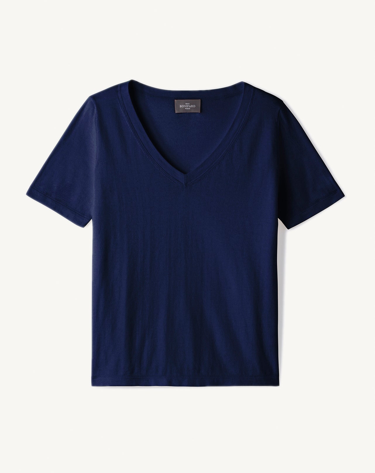 T-shirt col V ultrafin-MARINE-85% PIMA COTON 15% CACHEMIRE