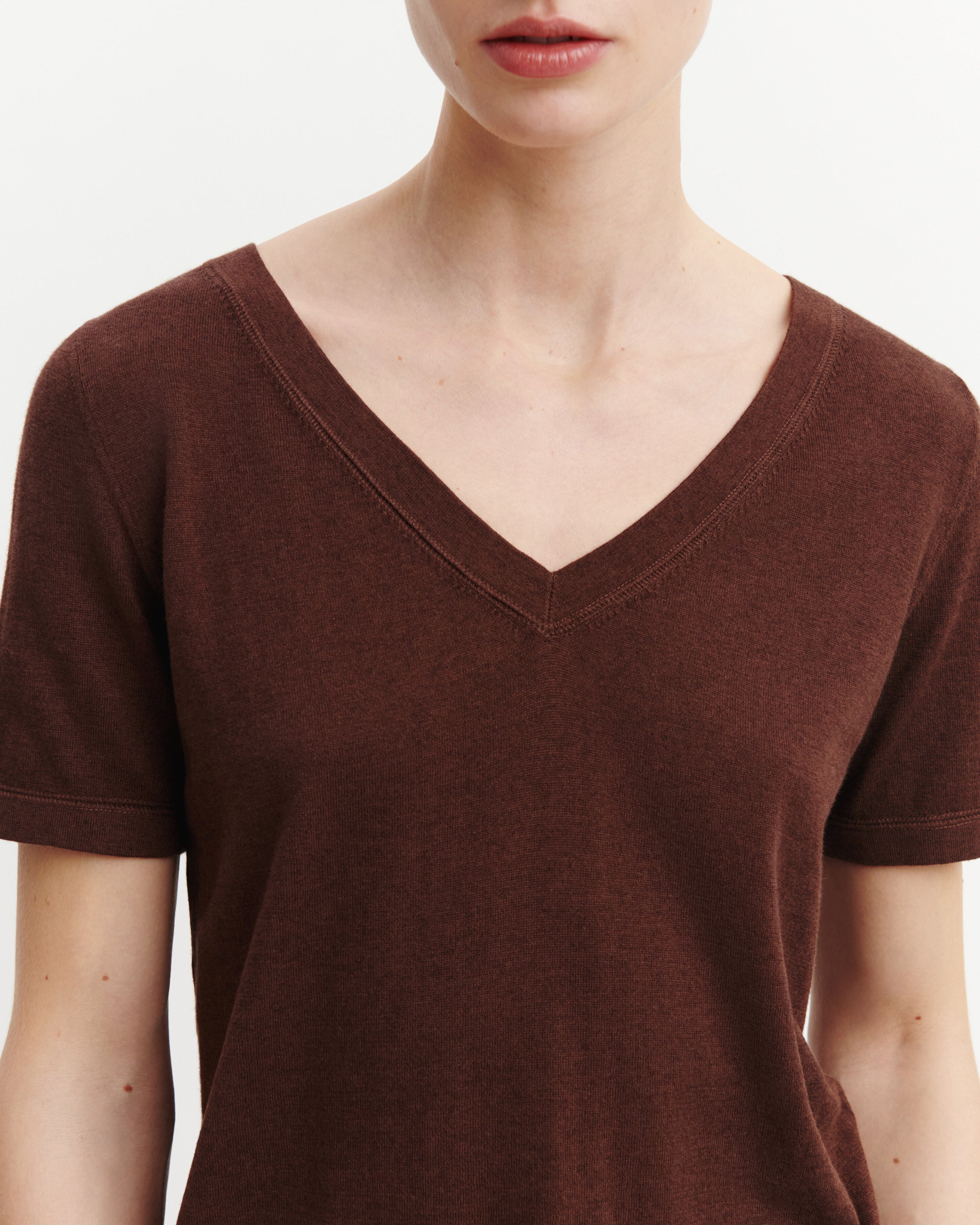 T-shirt col V-CAFE-85% pima coton 15% cachemire