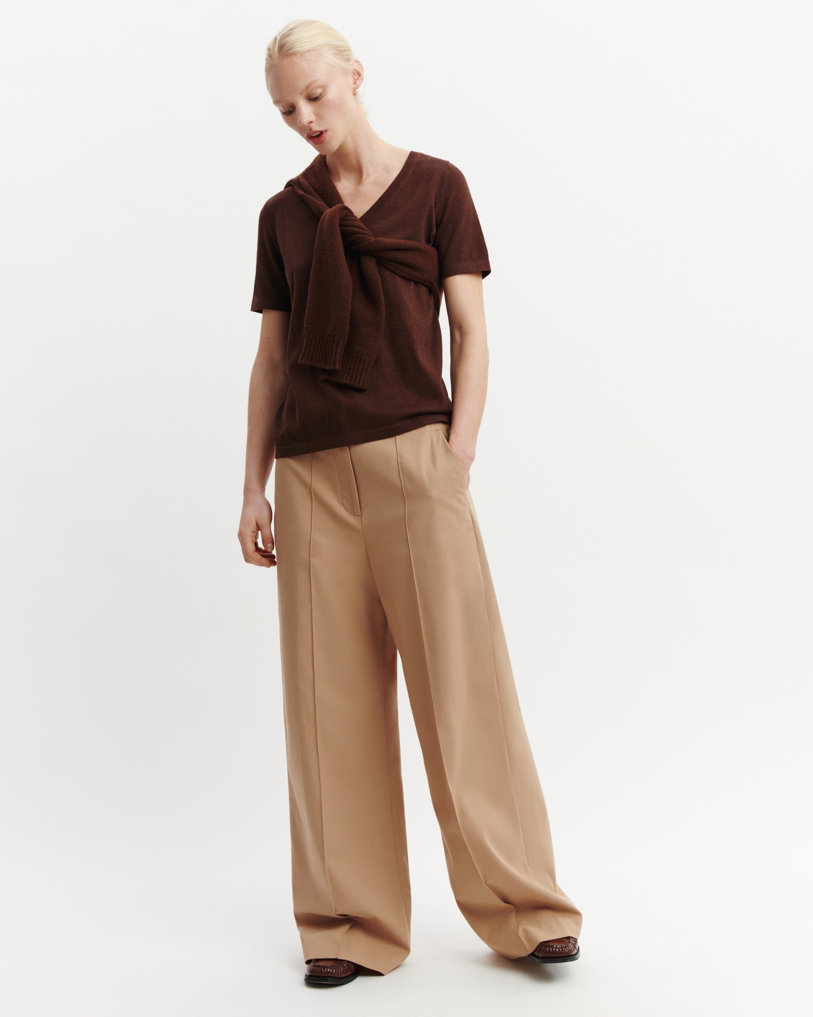 T-shirt col V-CAFE-85% pima coton 15% cachemire