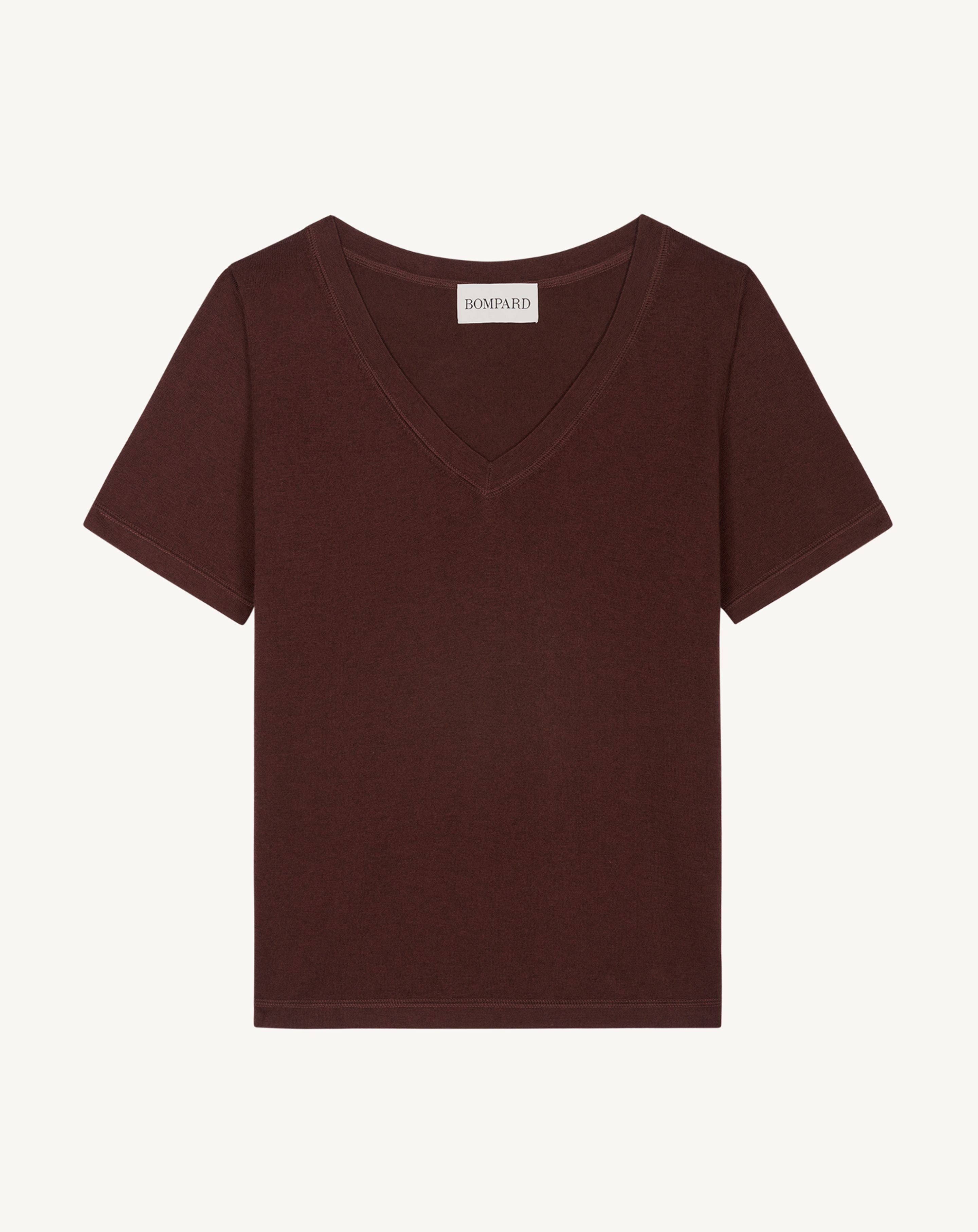 T-shirt col V-CAFE-85% pima coton 15% cachemire