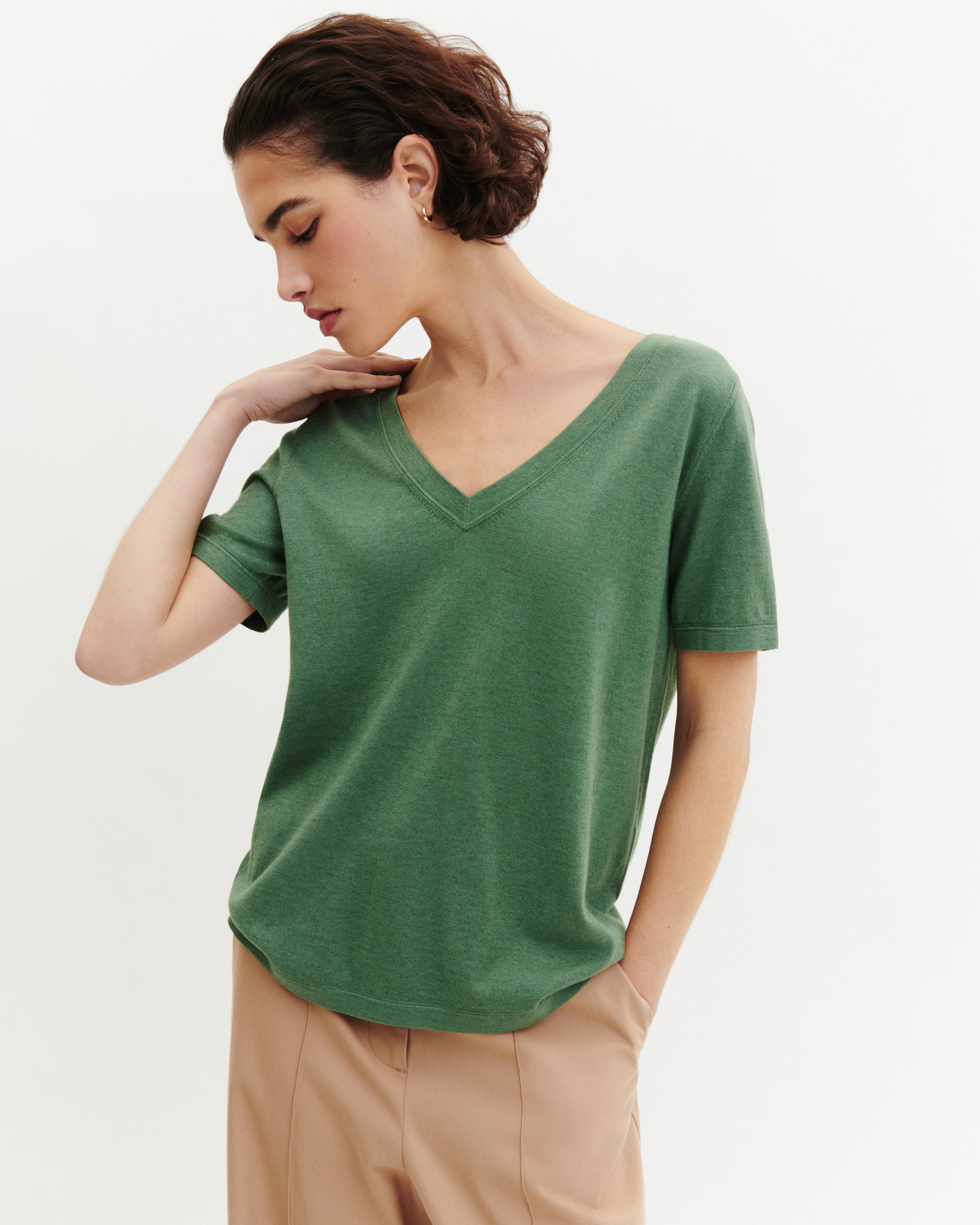 T-shirt col V-JADE-85% pima coton 15% cachemire