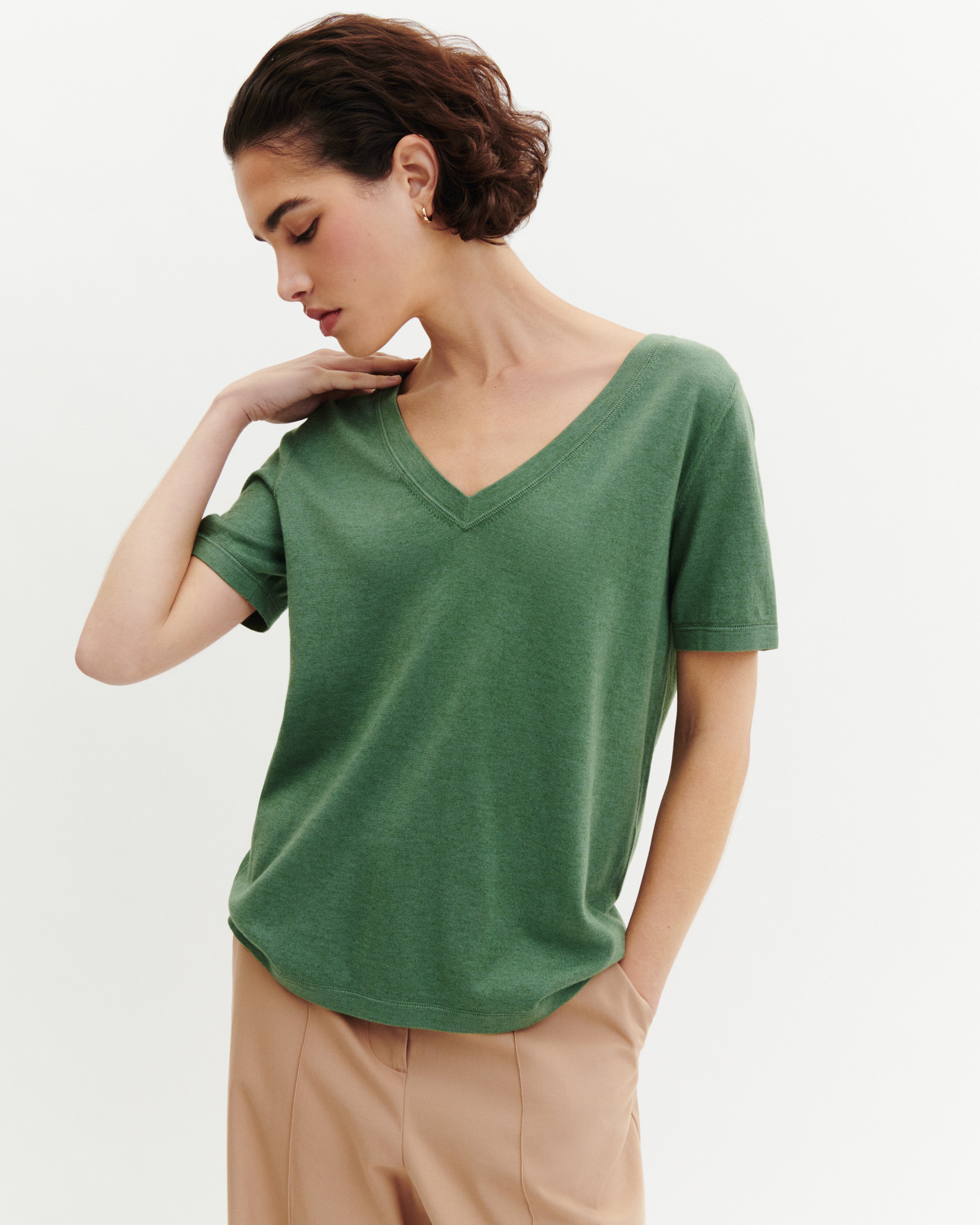 T-shirt col V-JADE-85% pima coton 15% cachemire
