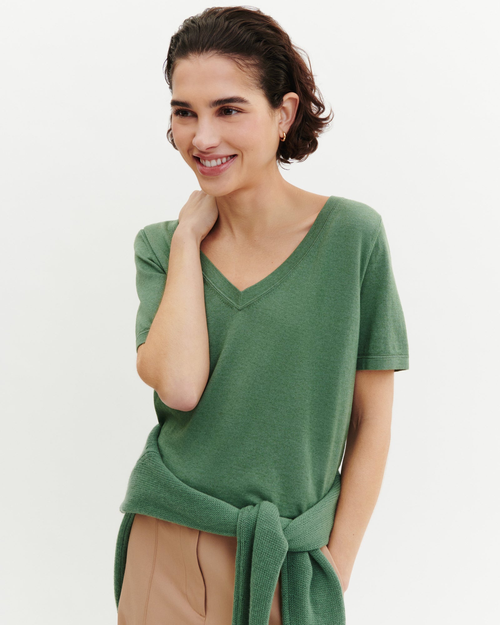 T-shirt col V-JADE-85% pima coton 15% cachemire