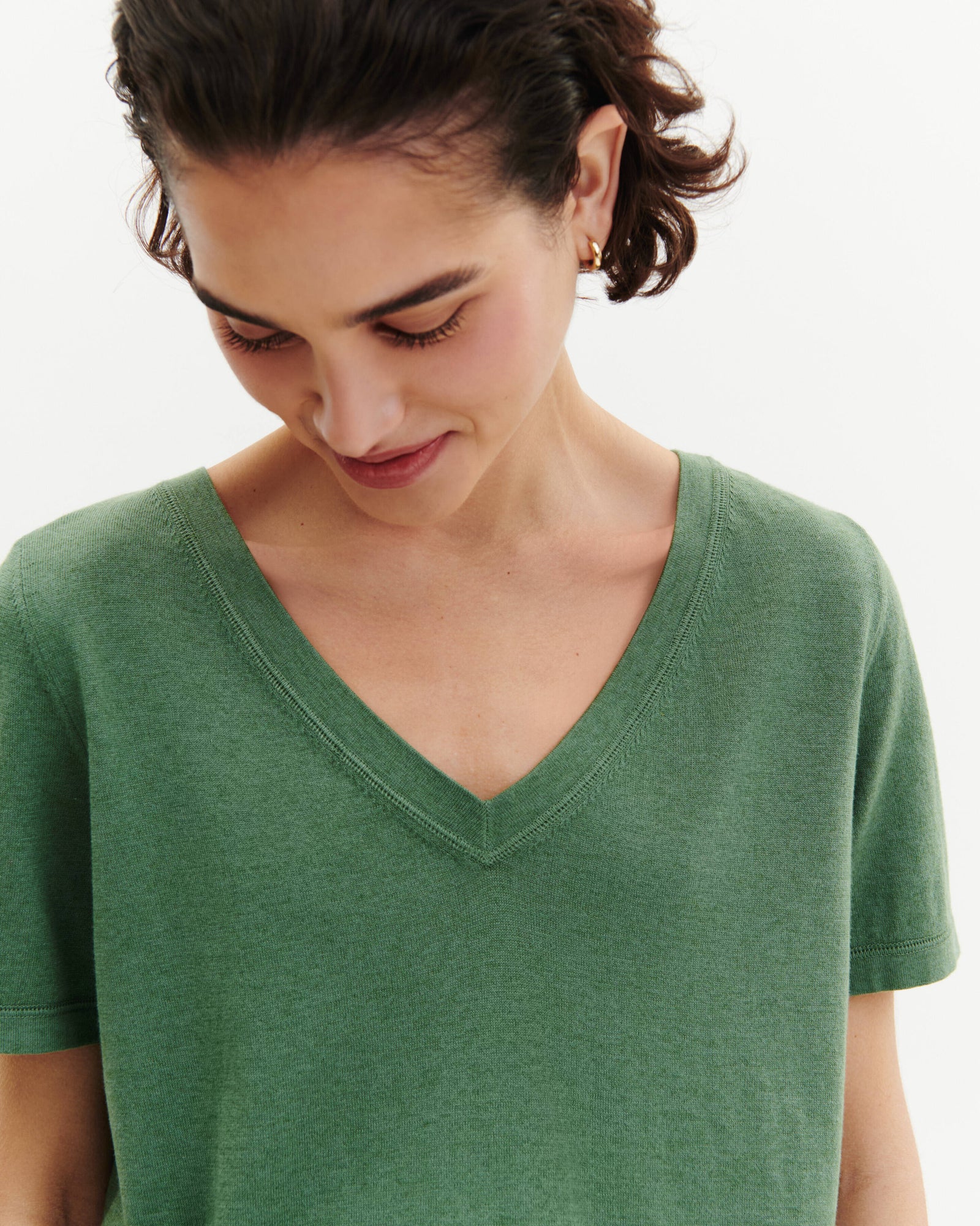 T-shirt col V-JADE-85% pima coton 15% cachemire