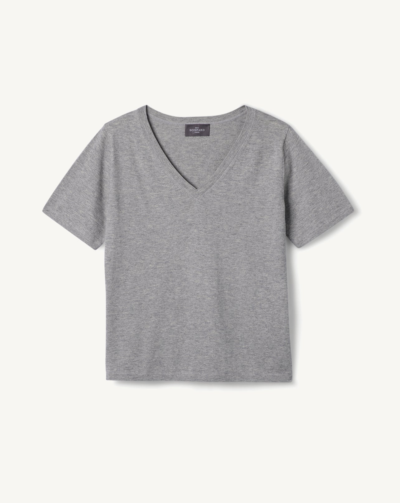 T-shirt col V ultrafin-GRIS ARGENTE-85% PIMA COTON 15% CACHEMIRE