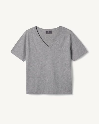 T-shirt col V ultrafin-GRIS ARGENTE-85% PIMA COTON 15% CACHEMIRE