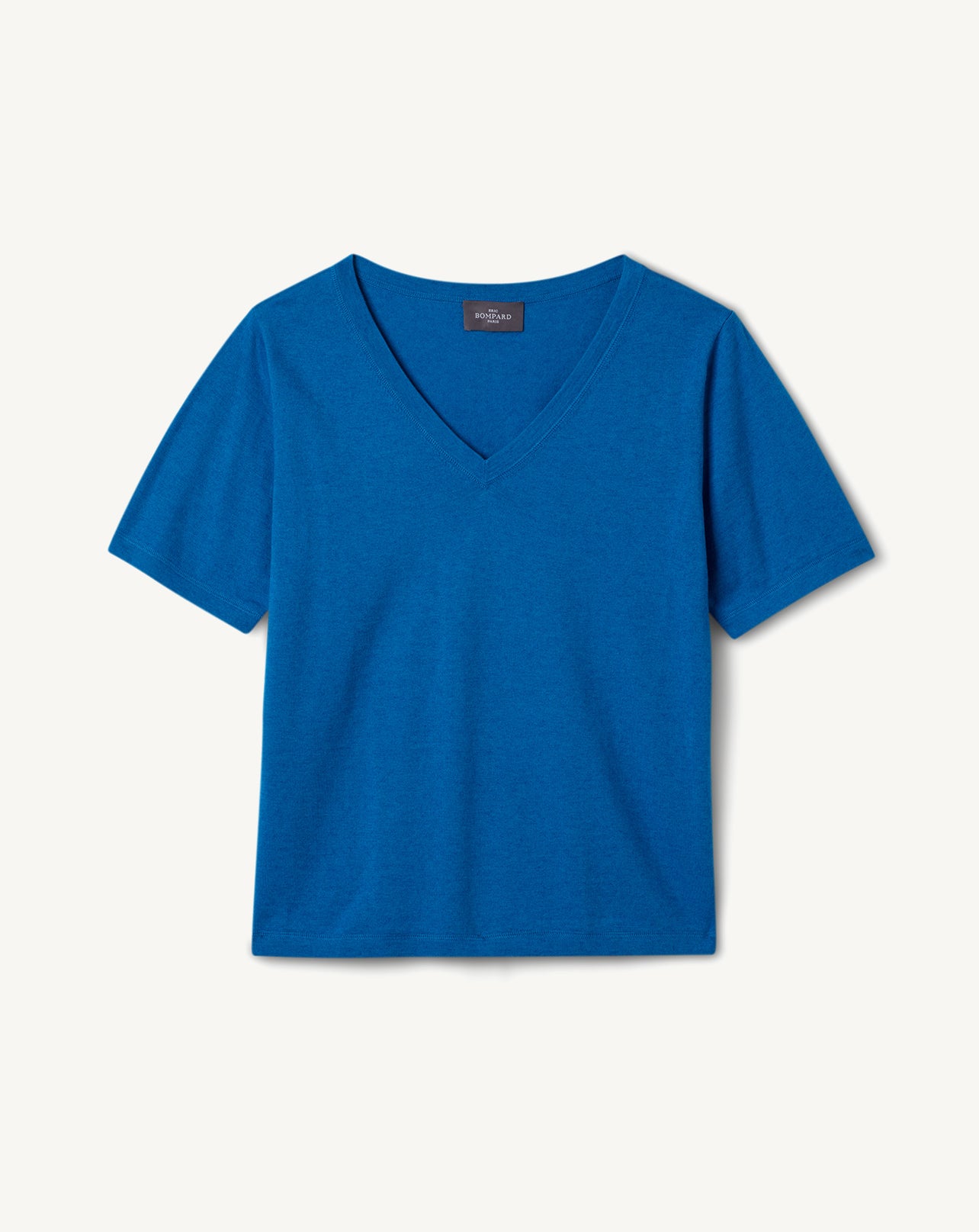 T-shirt col V ultrafin-BLEU BRUNNERA-85% PIMA COTON 15% CACHEMIRE
