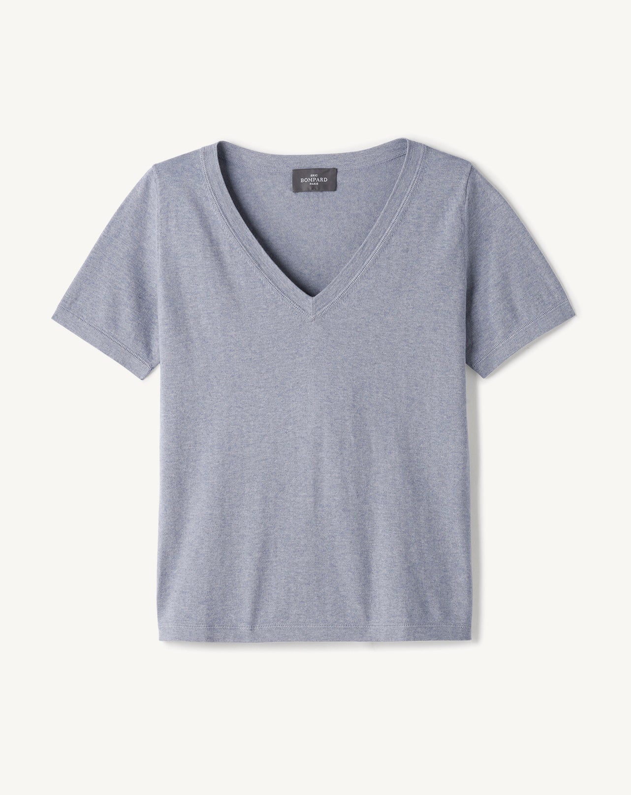 T-shirt col V ultrafin-BLEU MONTAGNE-85% PIMA COTON 15% CACHEMIRE