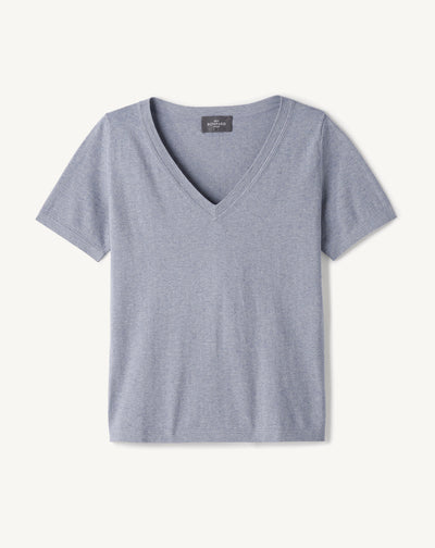 T-shirt col V ultrafin-BLEU MONTAGNE-85% PIMA COTON 15% CACHEMIRE