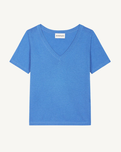 T-shirt col V-BLEU ALTHEA-85% pima coton 15% cachemire