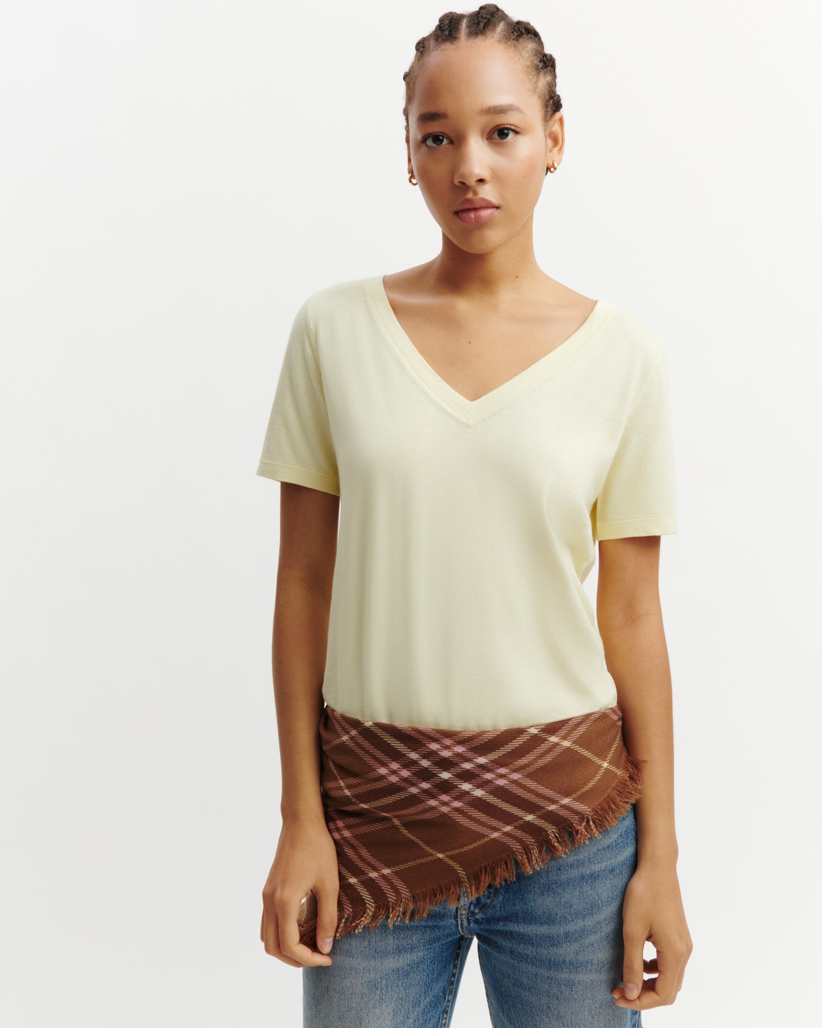 T-shirt col V-ZESTE-85% pima coton 15% cachemire