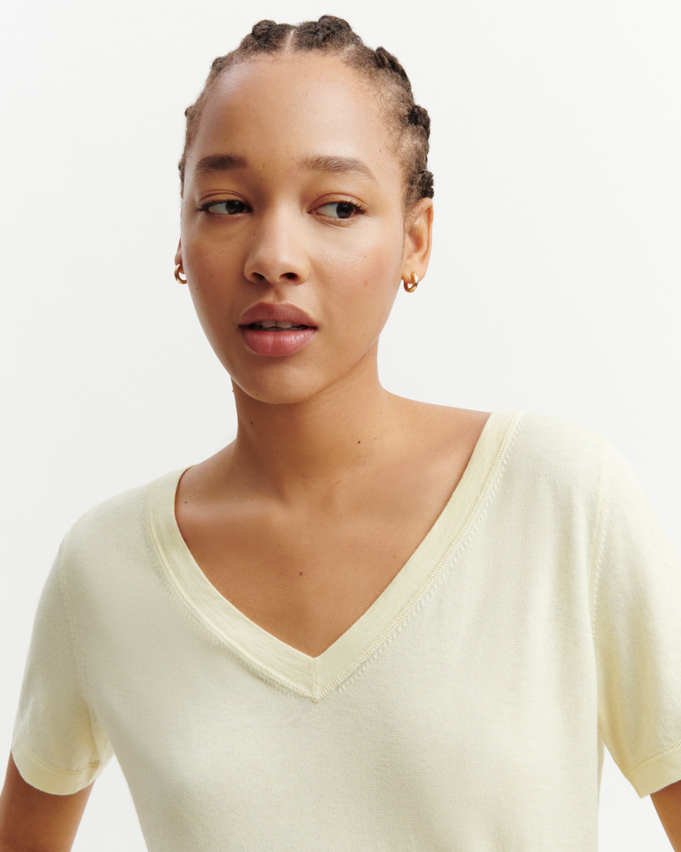 T-shirt col V-ZESTE-85% pima coton 15% cachemire