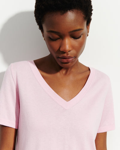 T-shirt col V-SAKURA-85% pima coton 15% cachemire