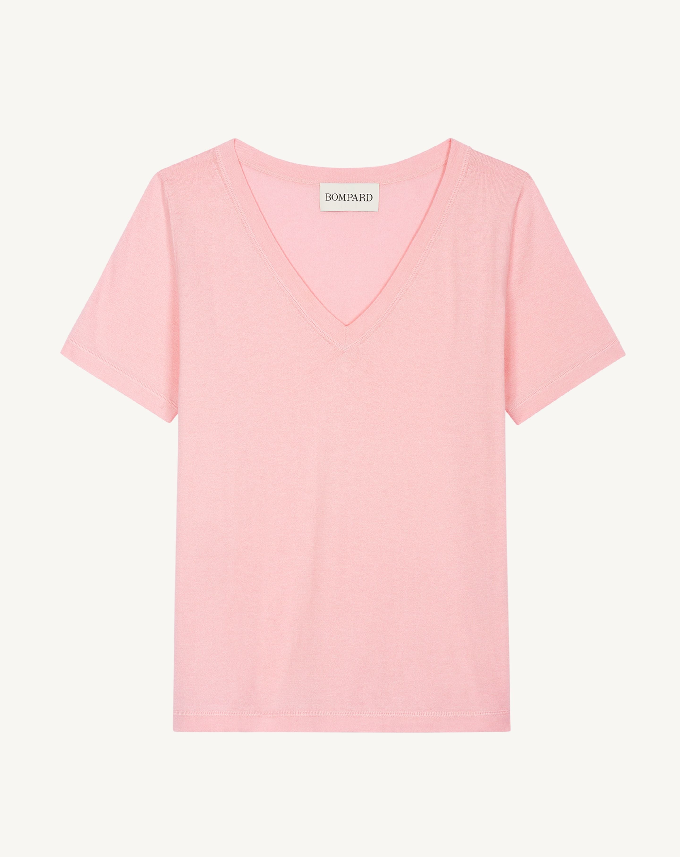 T-shirt col V-SAKURA-85% pima coton 15% cachemire