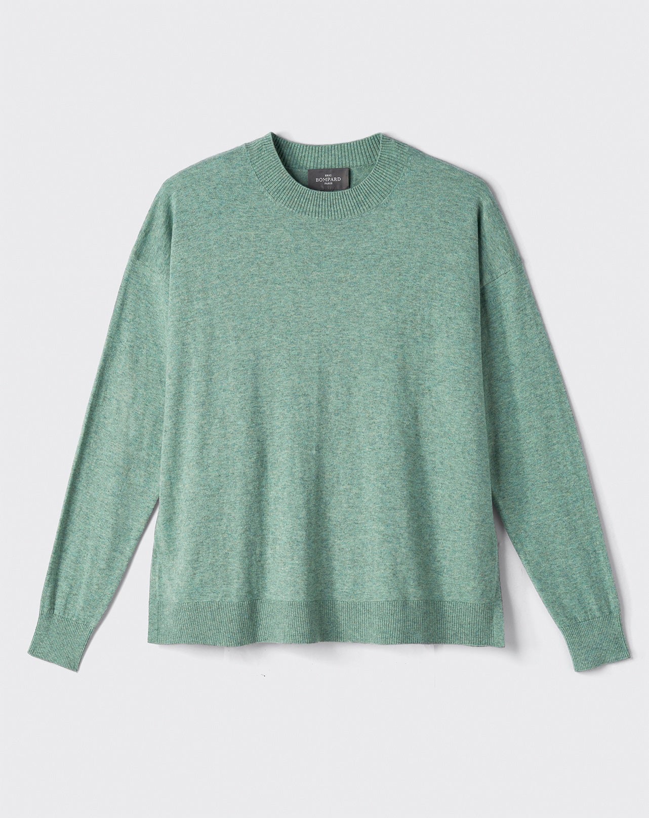 Pull col rond ultrafin-FEUILLE-85% PIMA COTON 15% CACHEMIRE