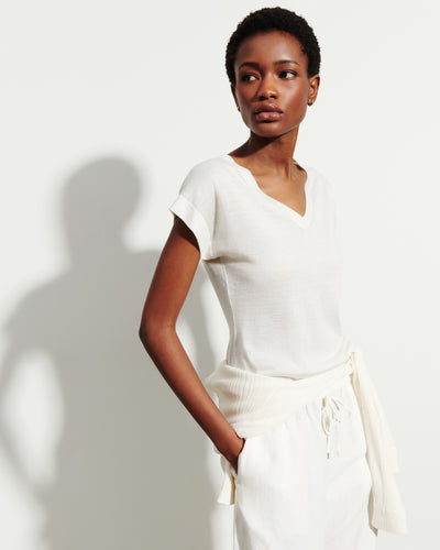 T-shirt col V -NATUREL-70% cachemire 30% soie