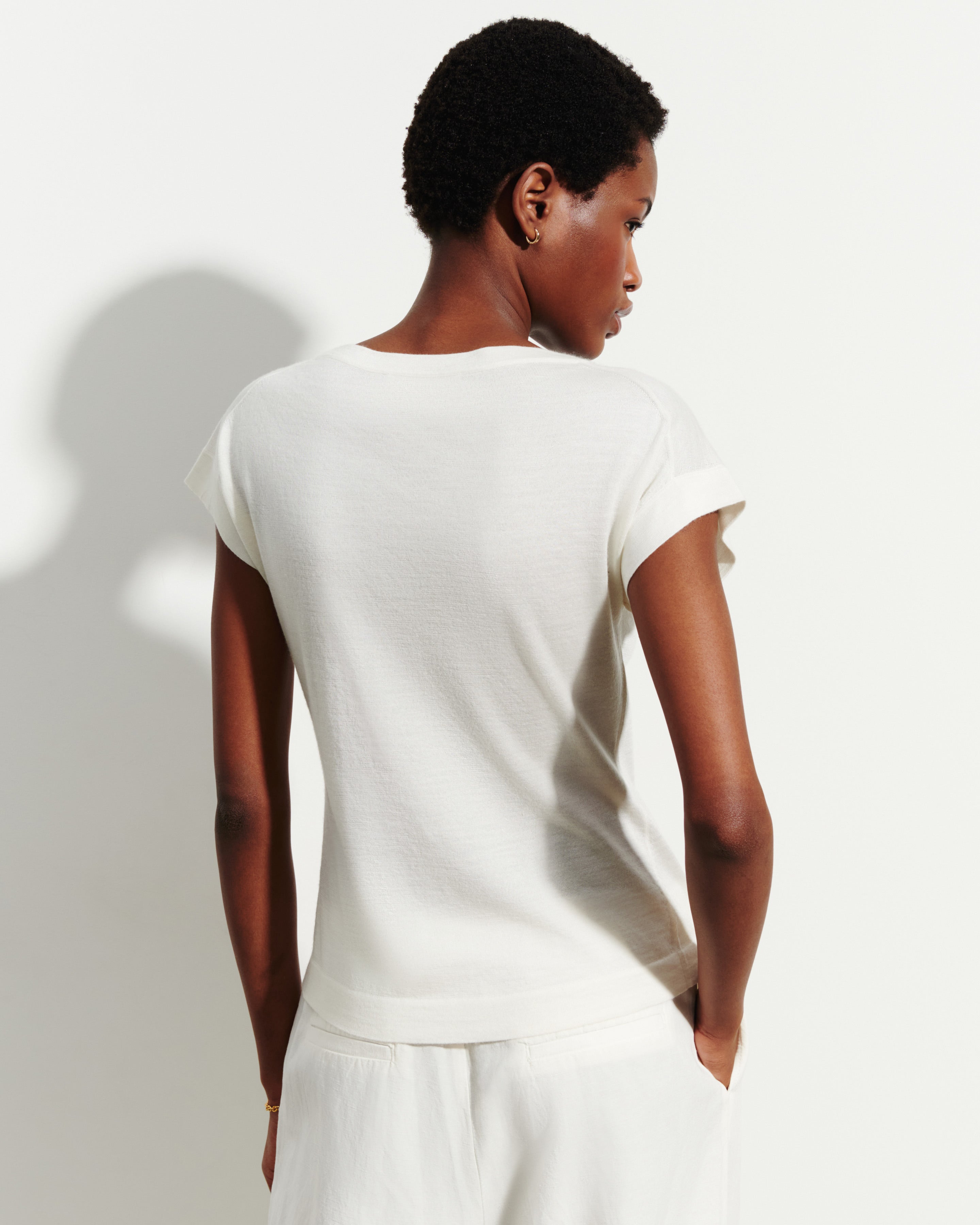 T-shirt col V -NATUREL-70% cachemire 30% soie