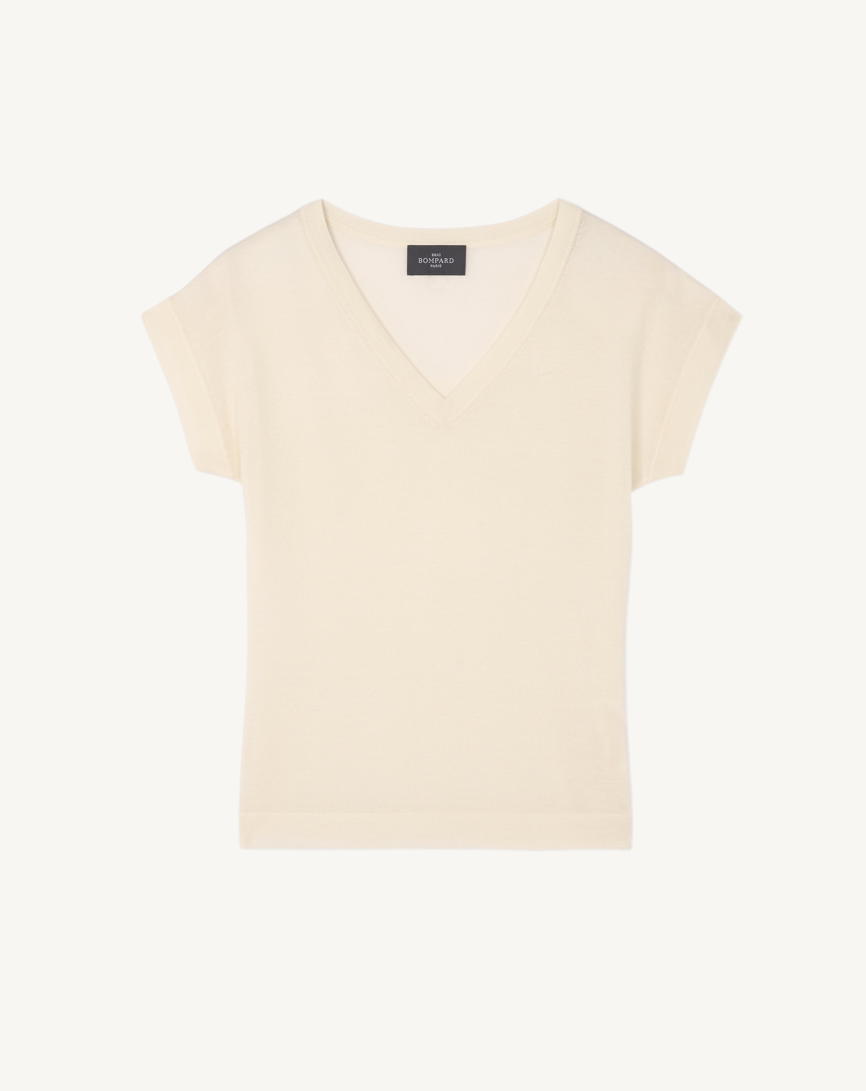 T-shirt col V -NATUREL-70% cachemire 30% soie